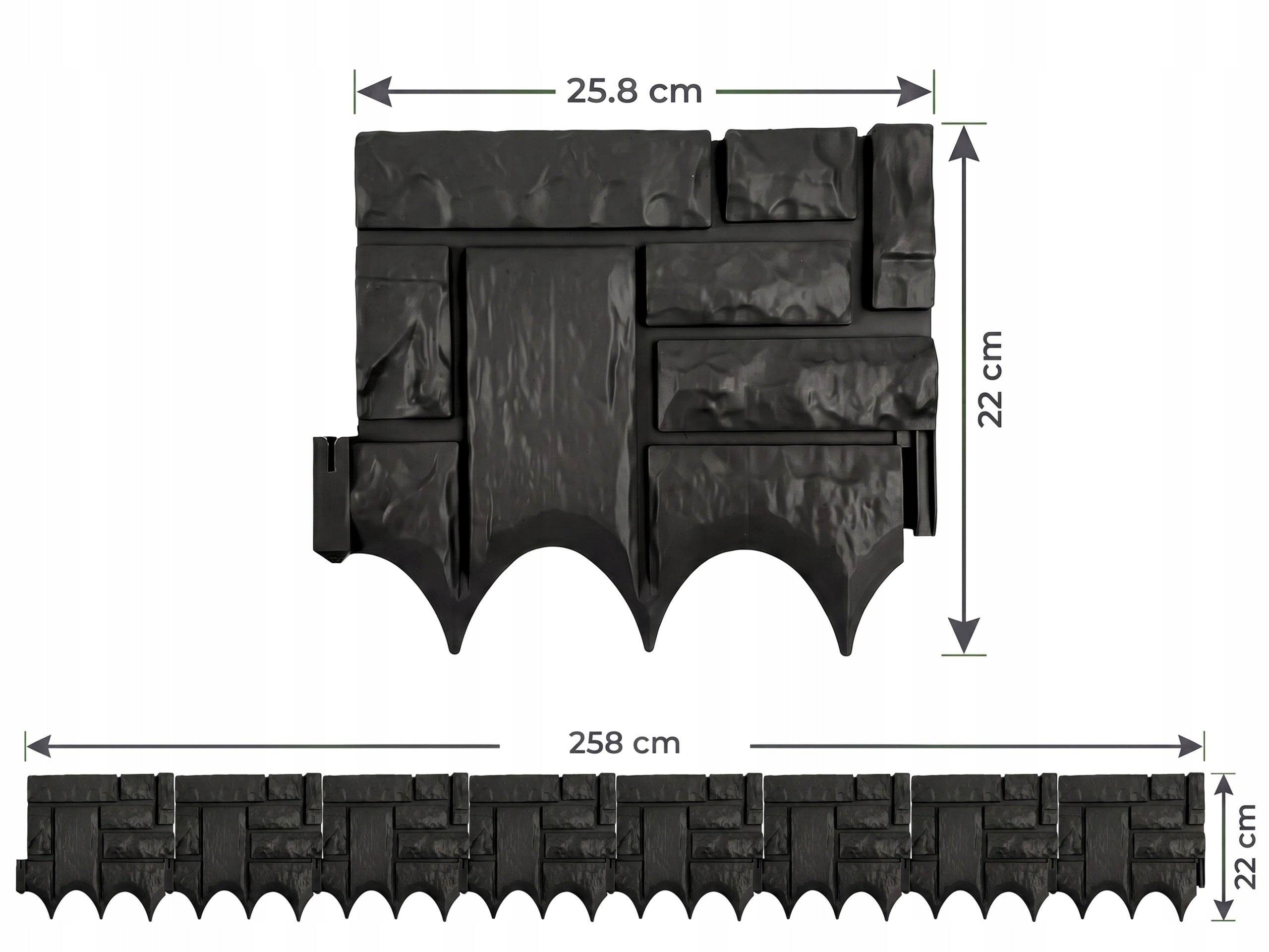 Lawn Palisade PVC Garden edging 258 cm Set Imitation Stone Manufacturer code GEPP2