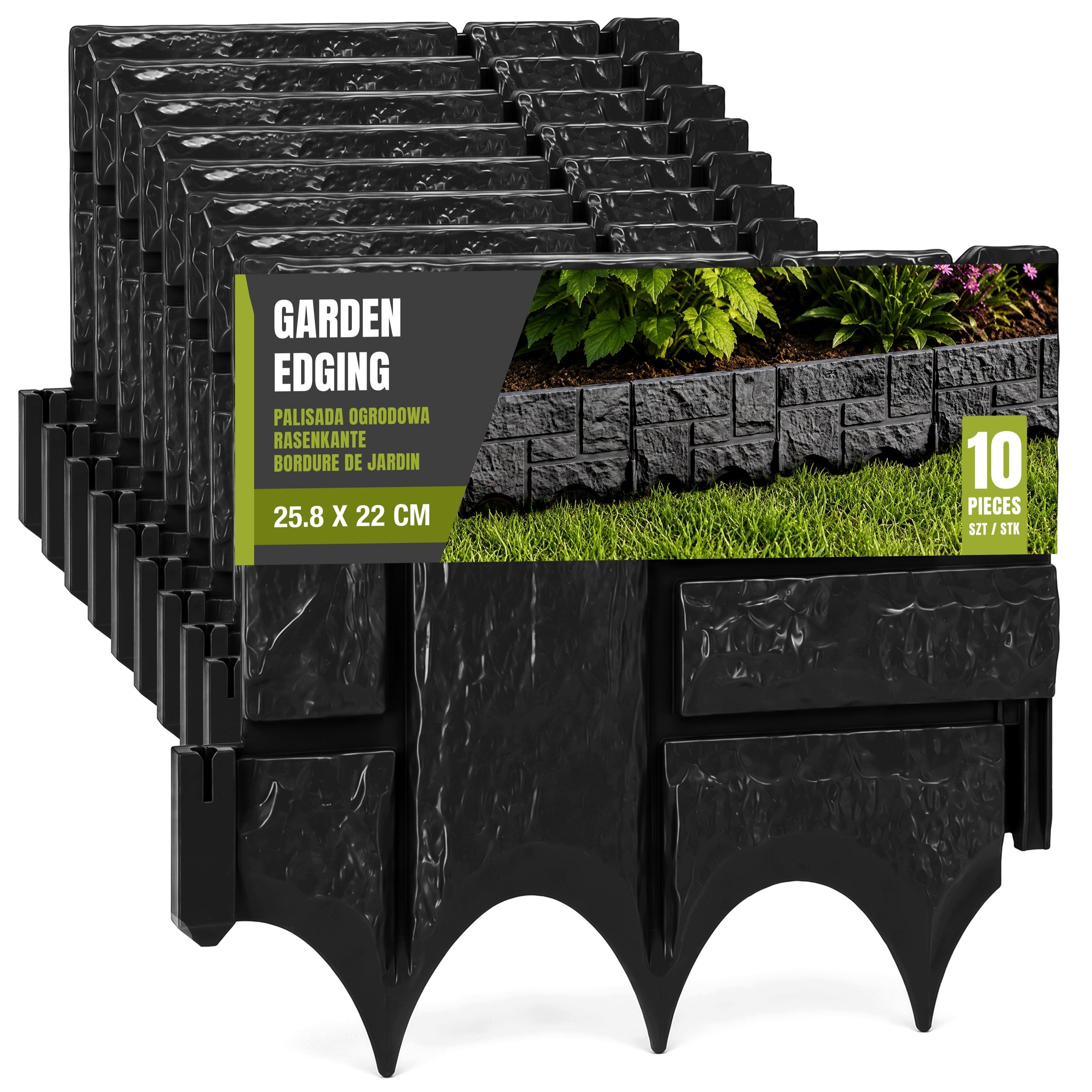 Lawn Palisade PVC Garden edging 258 cm Set Imitation Stone