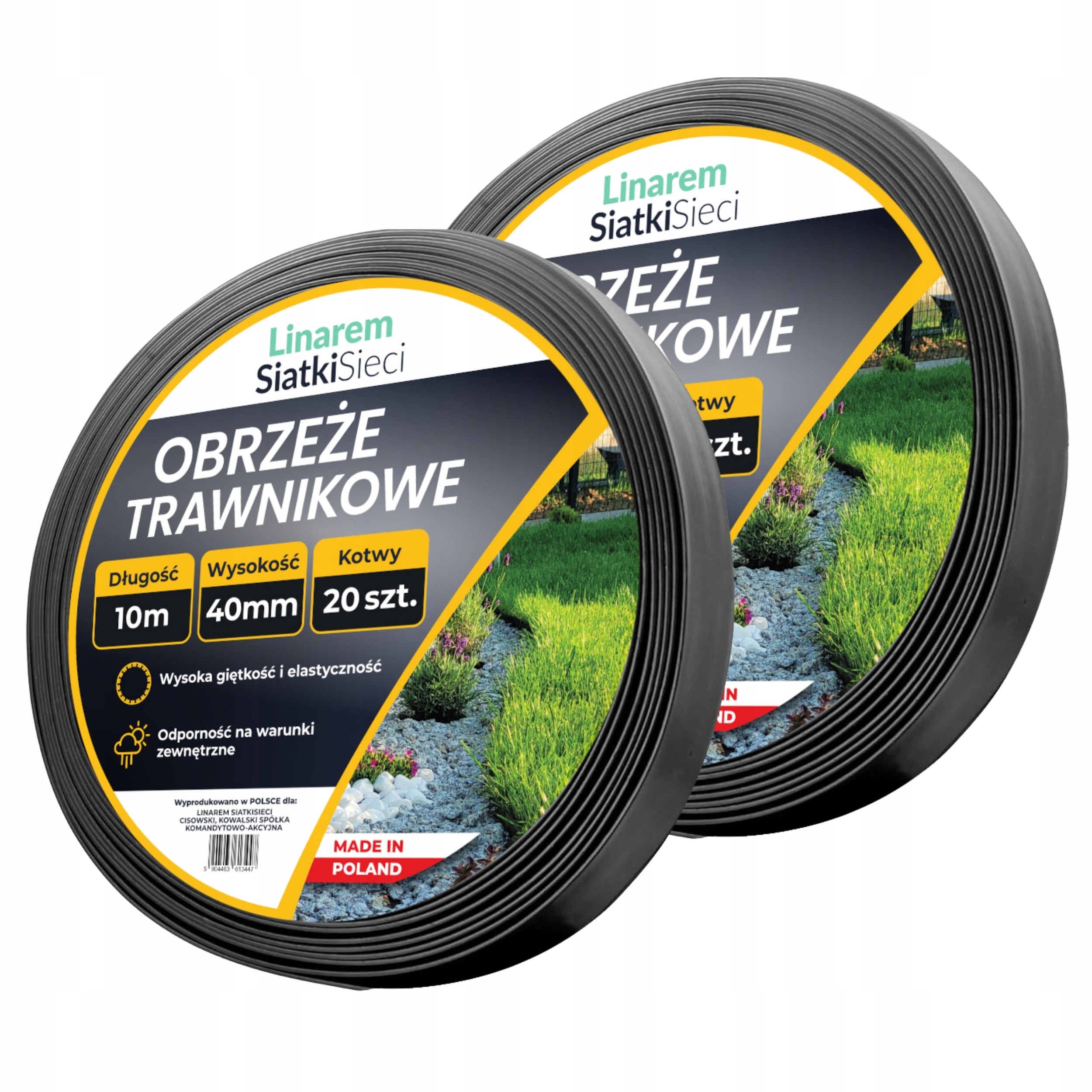 Lawn edging 20m garden 40mm palisade plastic black + anchors