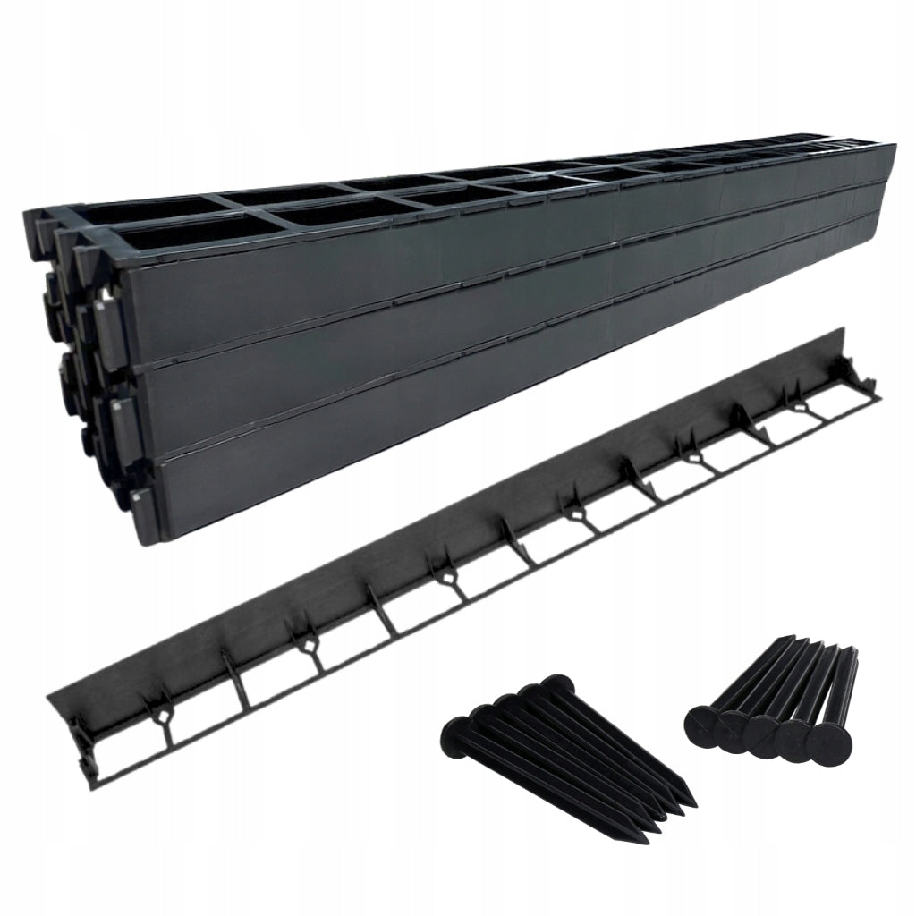 Lawn edging 32m 78mm black plastic garden borders + anchors