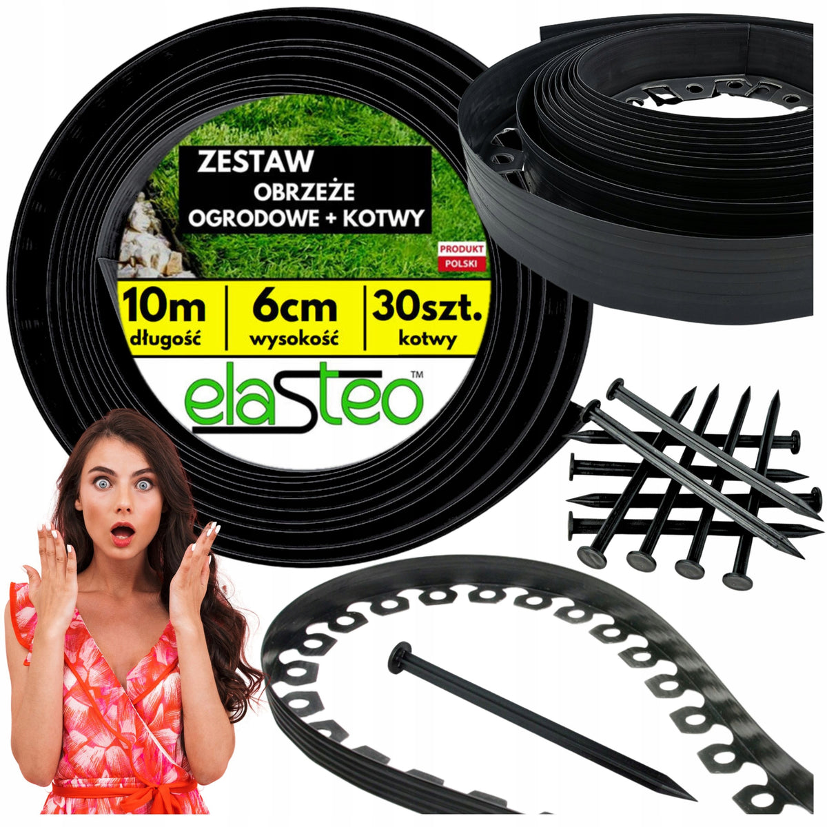 Lawn edging 6cm Garden 10m Black Curb Border Strong +30 Anchors