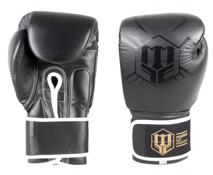 Leather Boxing Gloves Cowhide Leather MASTERS RBT-BLACK/BLACK 14 oz