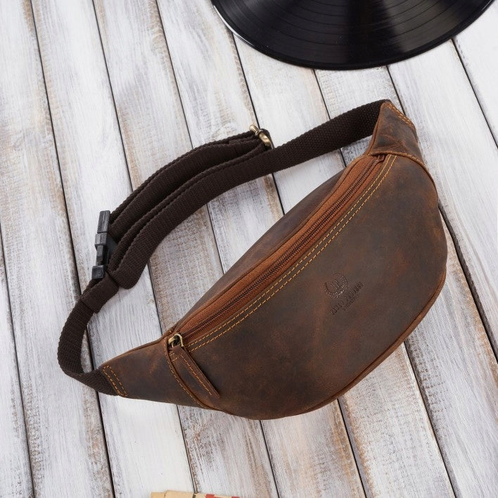 Leather sachet bum bag for belt Paolo Peruzzi leather men's vintage hunter Brand Paolo Peruzzi