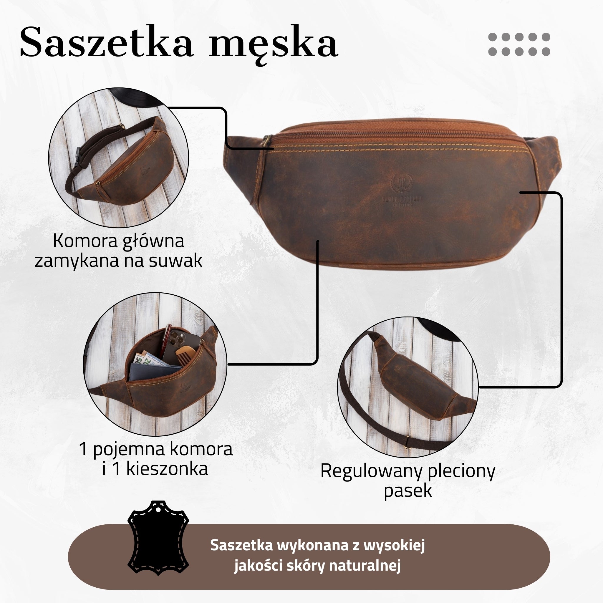 Leather sachet bum bag for belt Paolo Peruzzi leather men's vintage hunter Packaging status original
