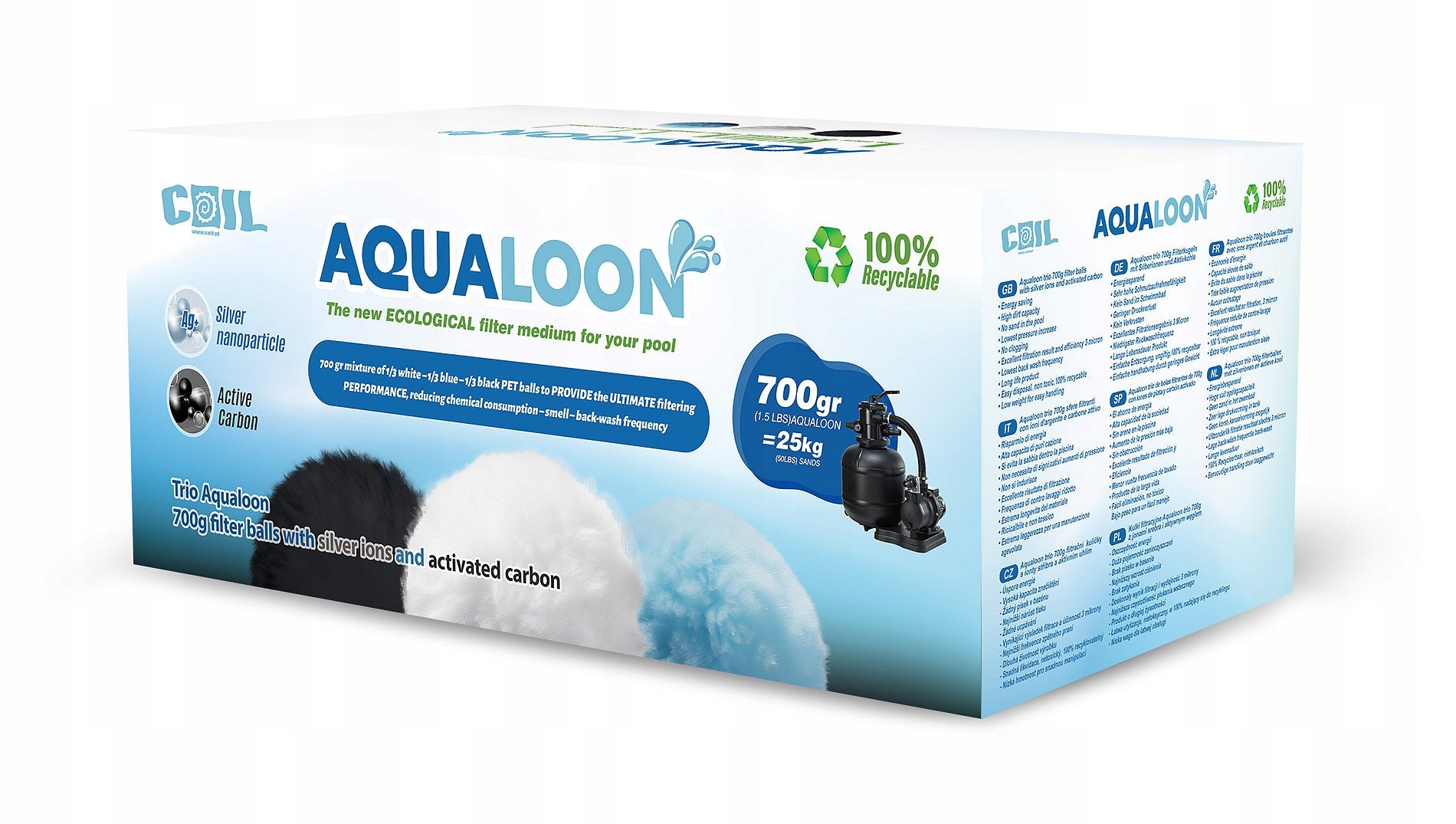 Lebula filtrační kuličky Aqualoon Trio pro pískovou pumpu do bazénu balení Product weight with unit packaging 1 kg