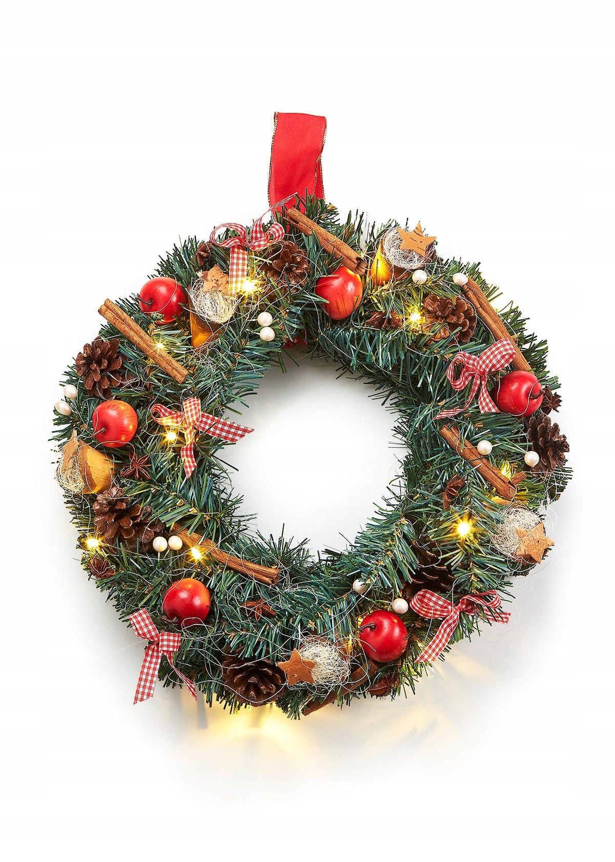 Led Wreath, Apples, Cones, Bpc Living Door Decoration