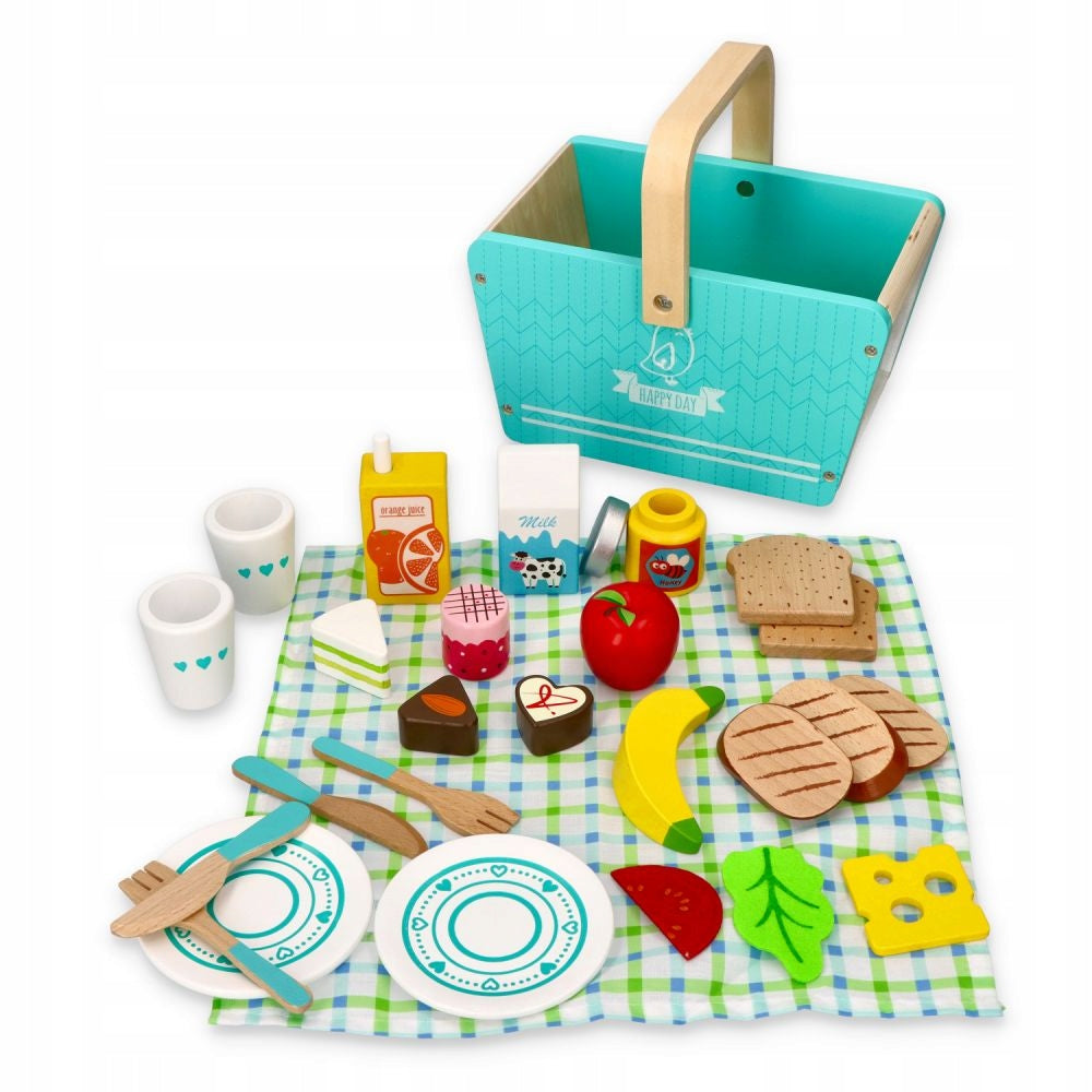 Lelin Picnic Set Wooden Mint Basket Fun in the Garden