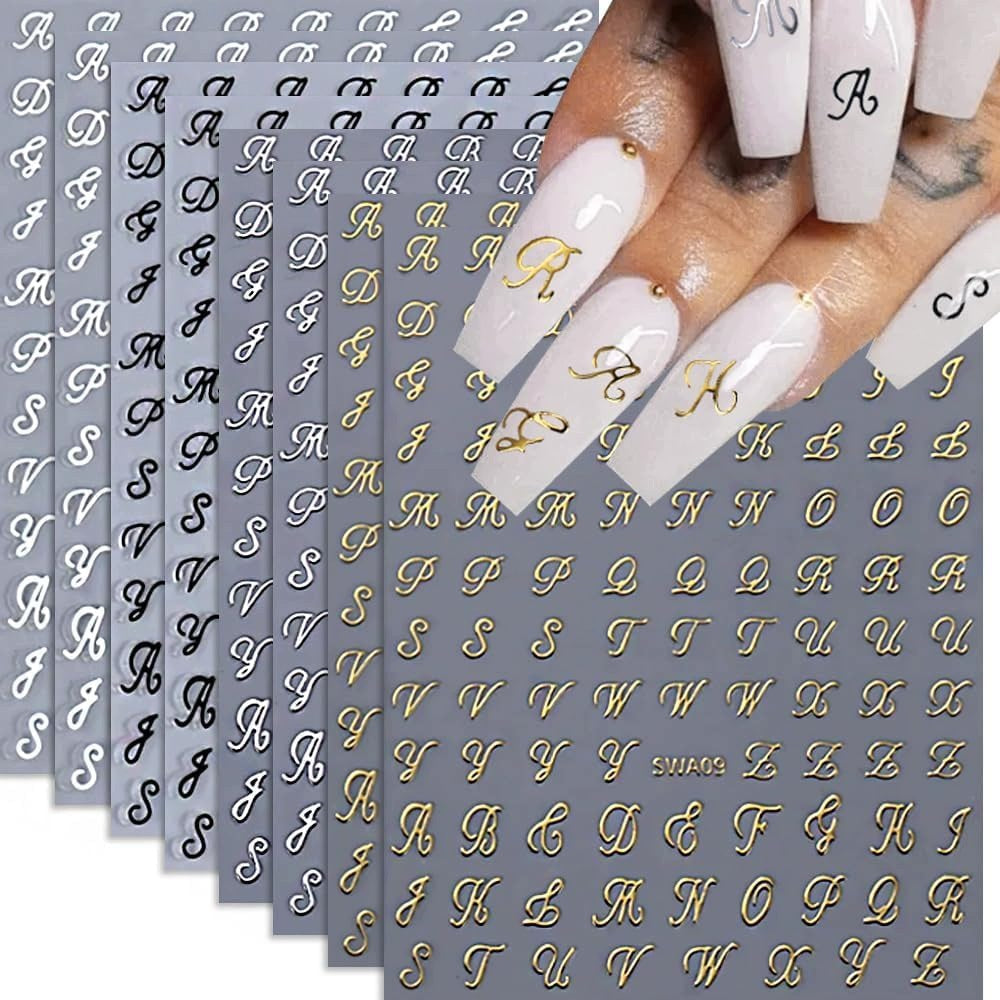 Letter stickers for nails, 8 sheets, old English, letters, nails,