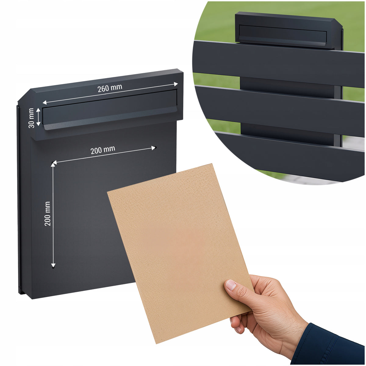 Letterbox Sillar for steel fence anthracite matt Packaging status original