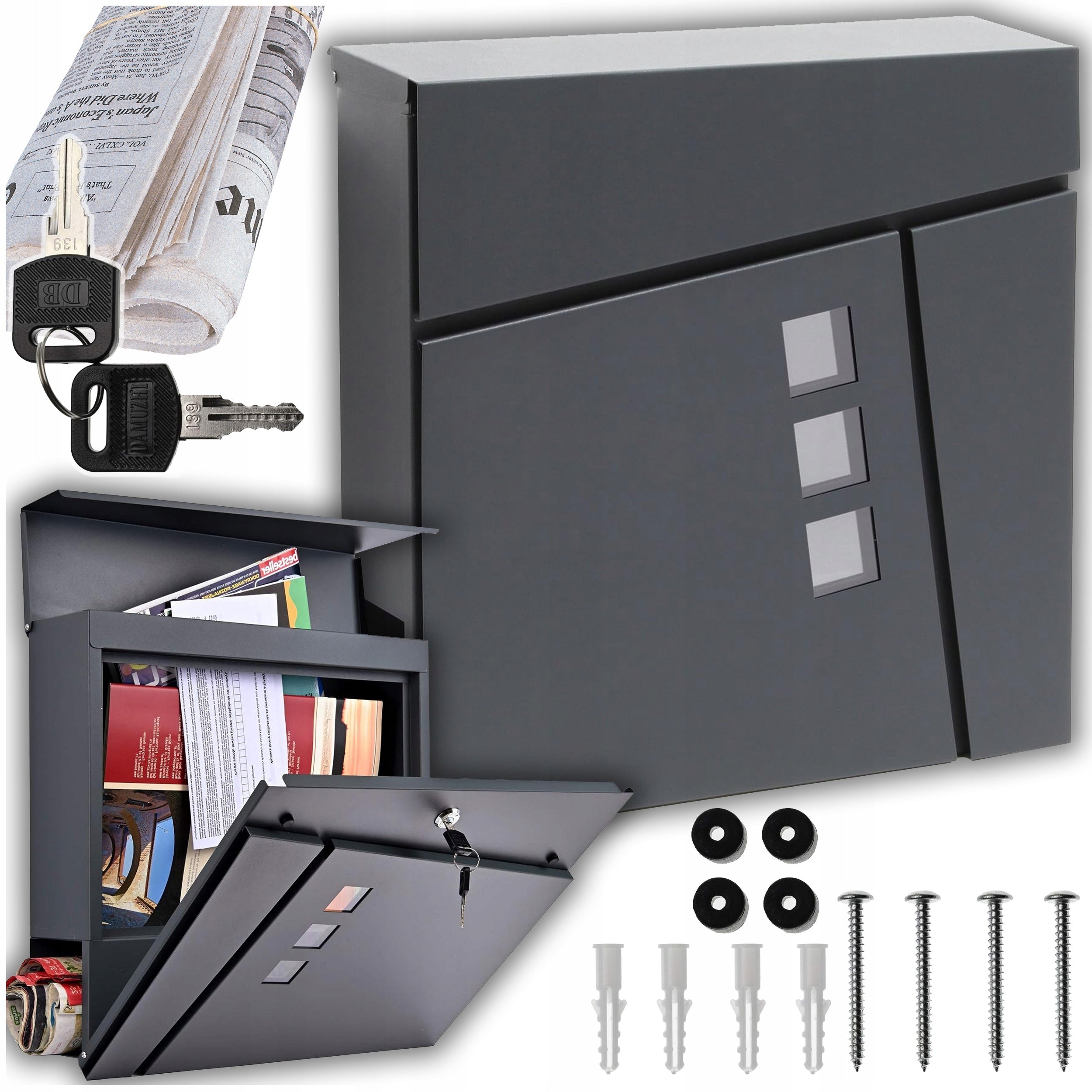 Letterbox for letters leaflets newspaper STALOWA 2x Key MODERN Packaging status original