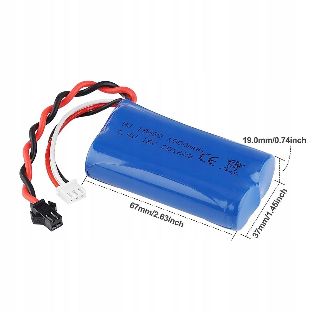 Li-ion Battery 7.4V 1500mAh USB Charge 150min SM/JST Connectors for RC Cars Packaging status original