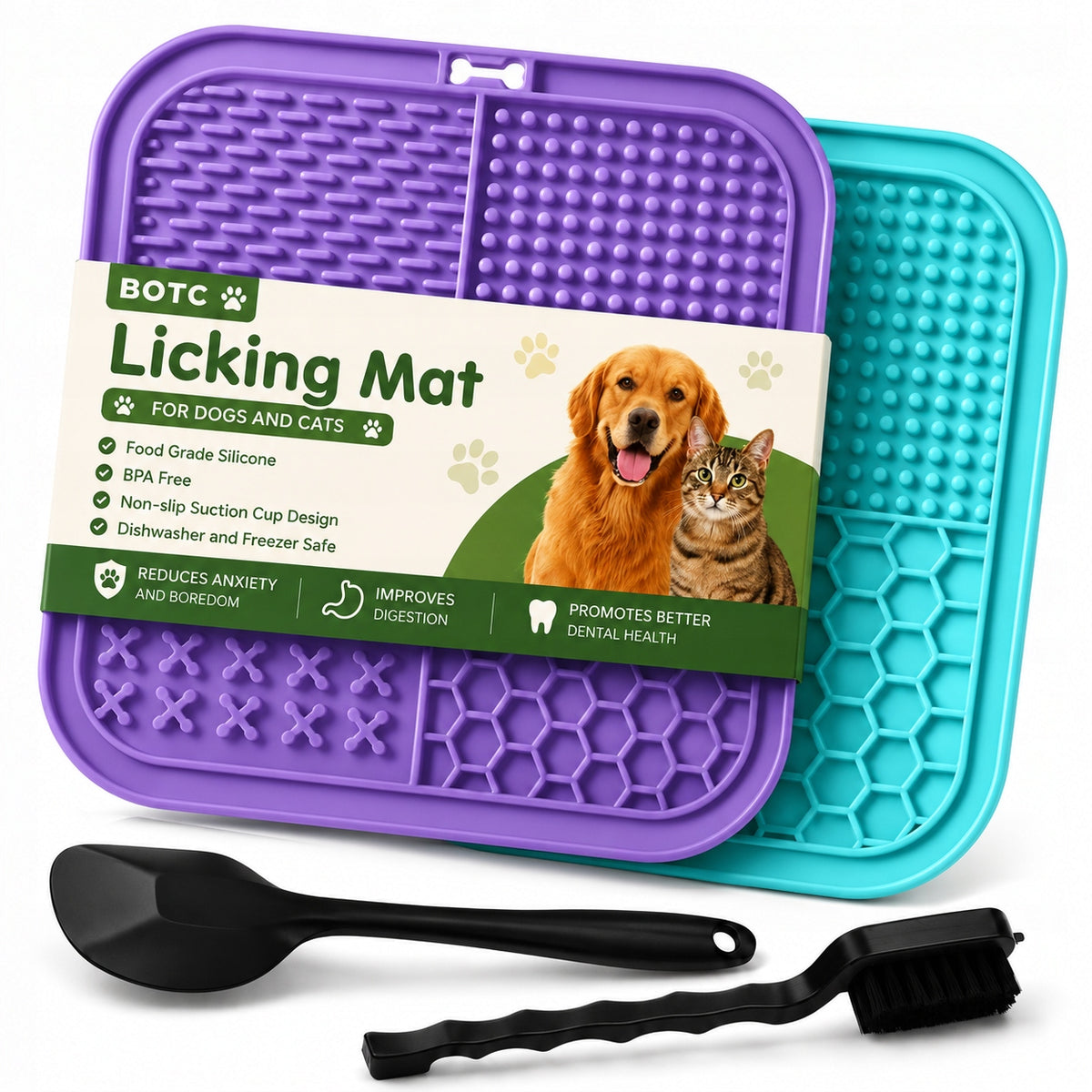 Licking Mat for Dog and Cat – Set of 4 Slowfeeder BOTC