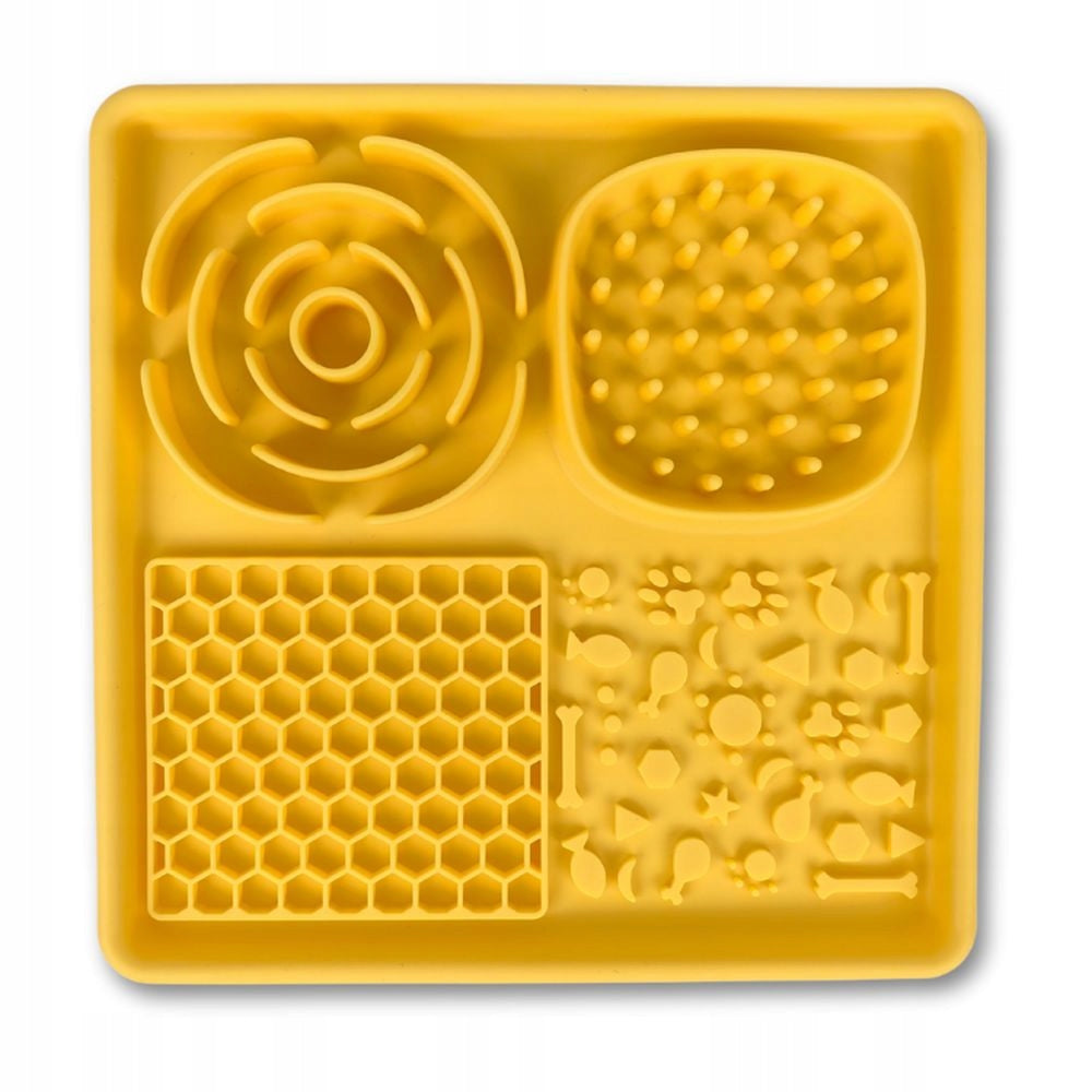 Licking mat for dog – silicone square 20×20 cm with multiple zones-yellow Brand no brand