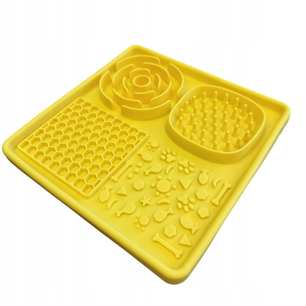 Licking mat for dog – silicone square 20×20 cm with multiple zones-yellow