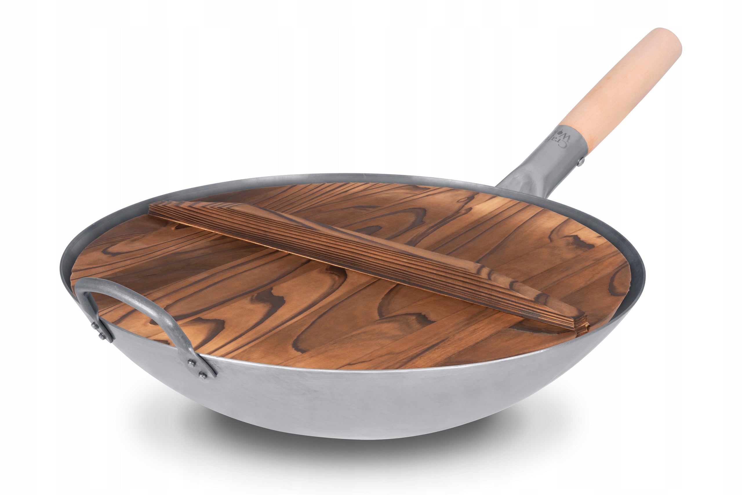 Lid for Wok 40 cm Natural Carbon Wood Handle Tight Craft Wok
