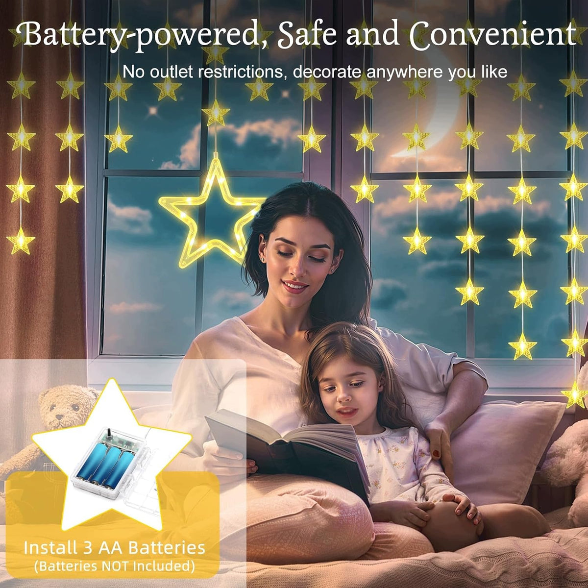 Light curtain stars 82 LED Lewondr 5m battery operated timer 8 modes Brand no brand