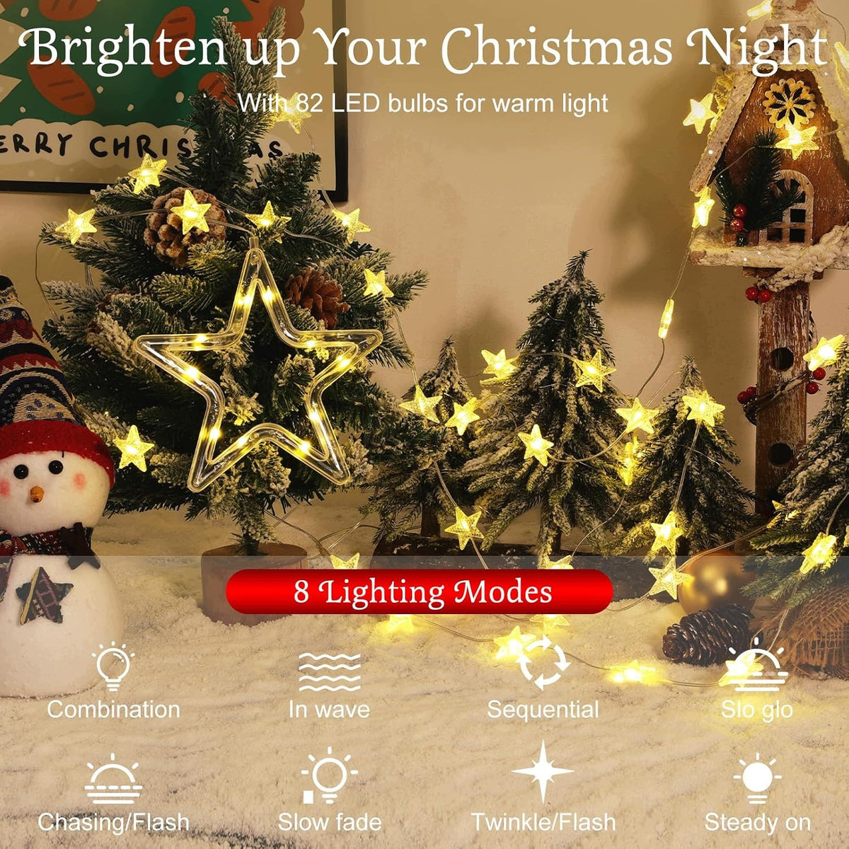 Light curtain stars 82 LED Lewondr 5m battery operated timer 8 modes Manufacturer code JIJ6