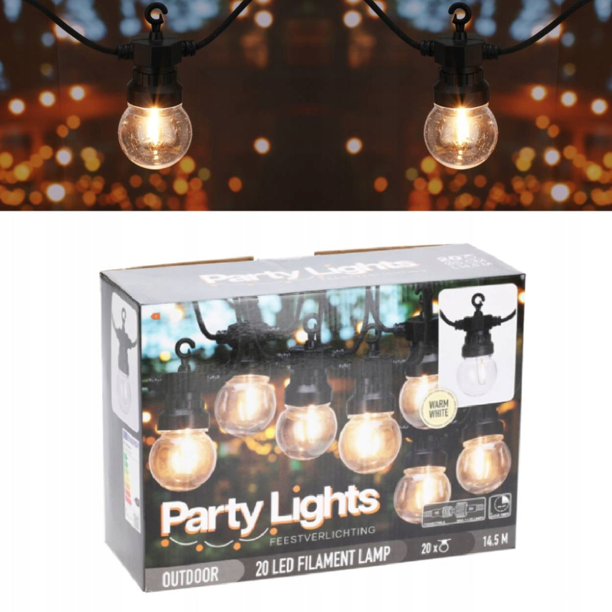 Light garland 20 LED with timer 14,5 m Decorative chain retro Balls Manufacturer code 8721037330534