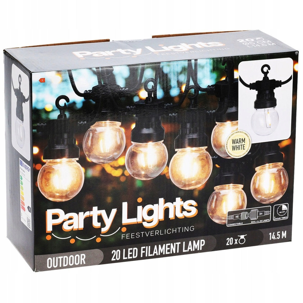 Light garland 20 LED with timer 14,5 m Decorative chain retro Balls Number of light points 11 - 20