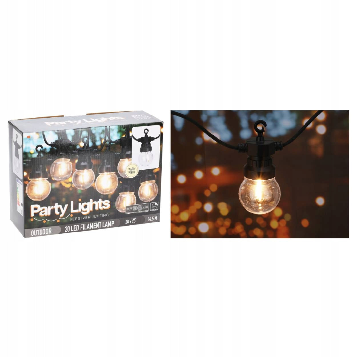 Light garland 20 LED with timer 14,5 m Decorative chain retro Balls