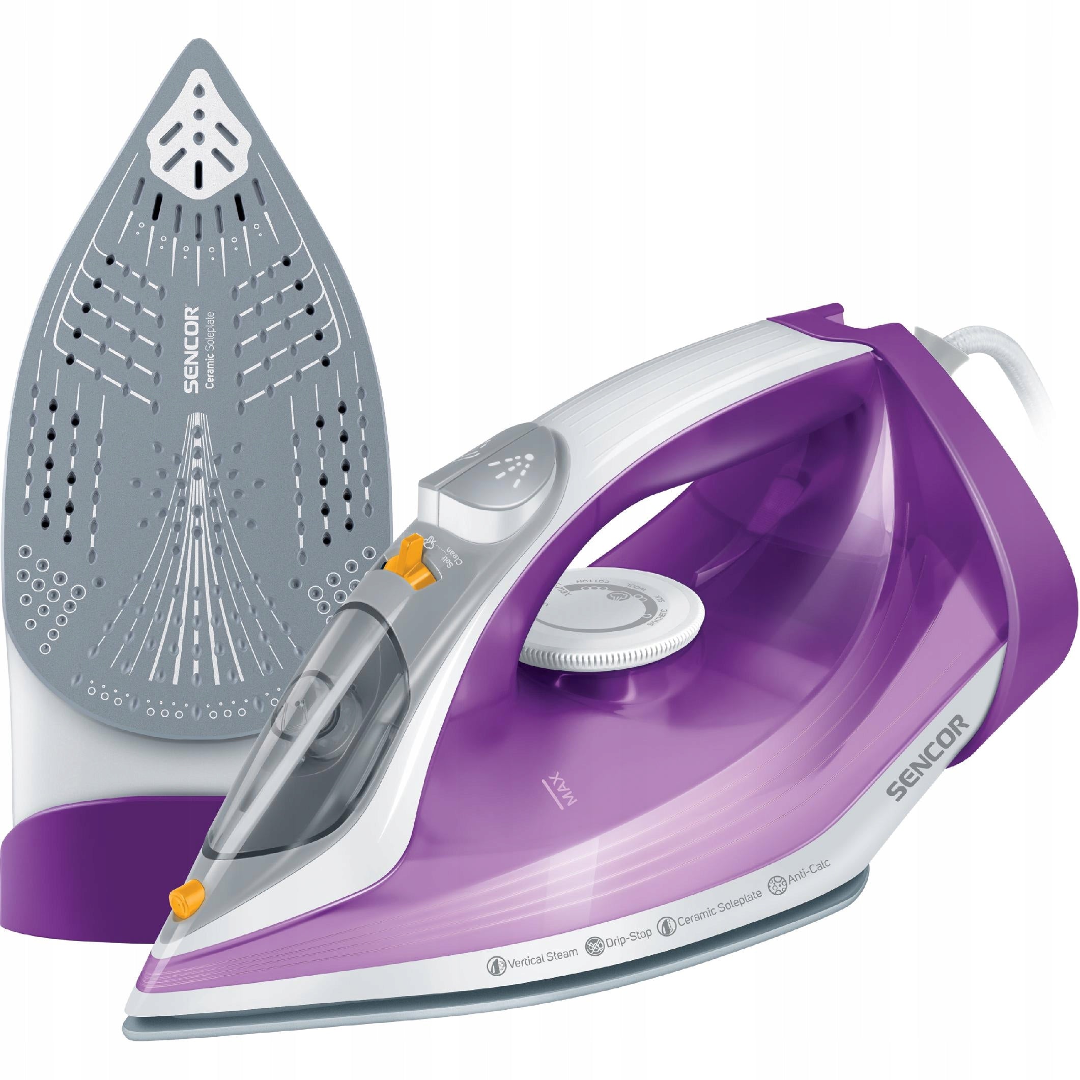Light steam iron 2400W 260ml ceramic foot purple Sencor SSI 5800VT