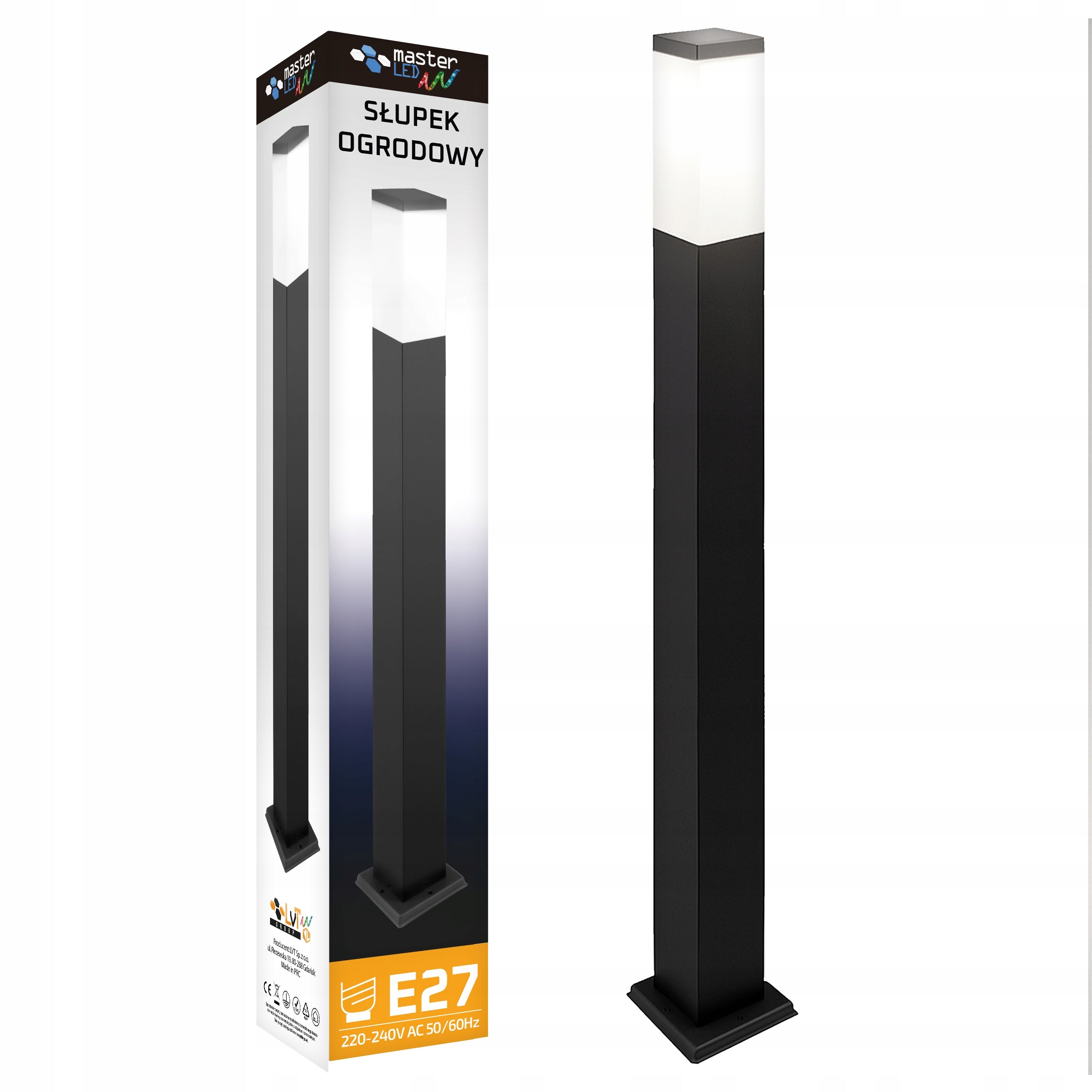 Lighting post rectangle Masterled E27 80 cm black lampshade white