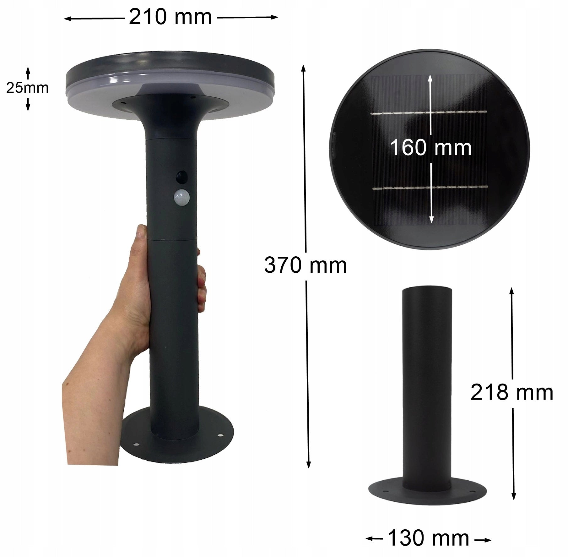 Lighting post round Ecolight integrated LED source 37 cm grey Power supply mains solar