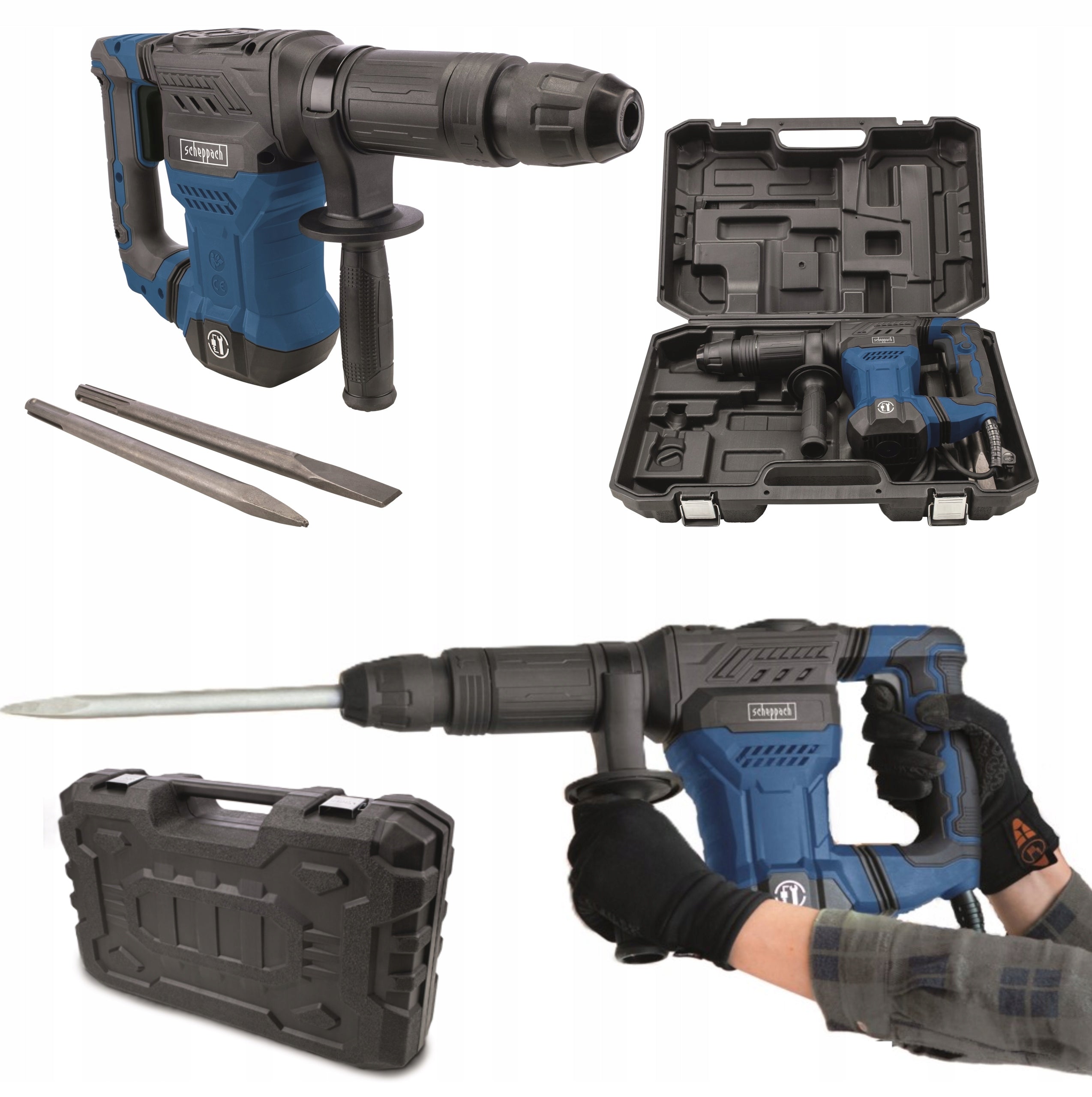 Lightweight Demolition Impact Hammer SDS MAX 2 Chisels 20J 1,3kW SCHEPPACH AB1500