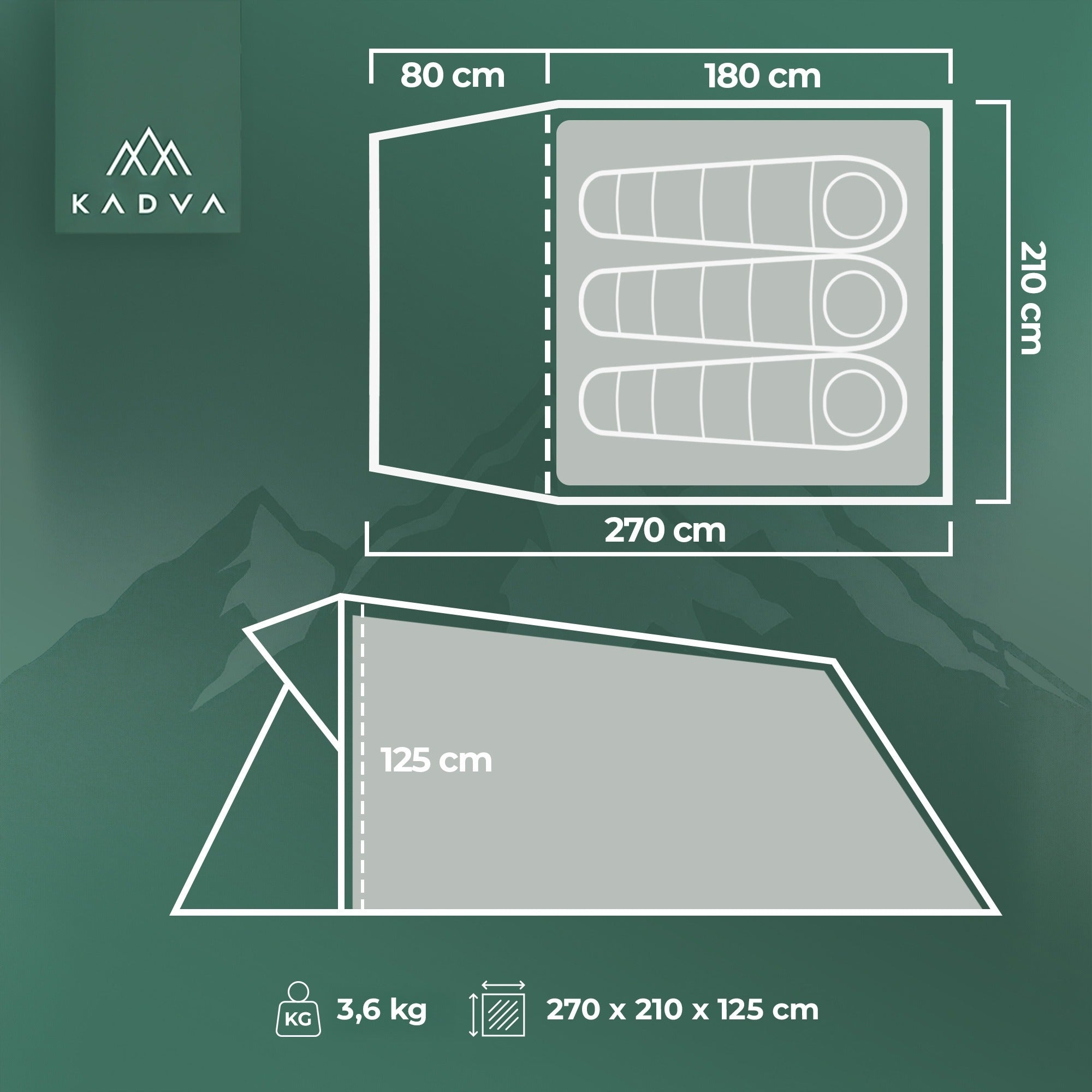 Lightweight camping tent for 3 persons KADVA CAMPdome 3 HIKING WATERPROOF Manufacturer code KDW-CAD003