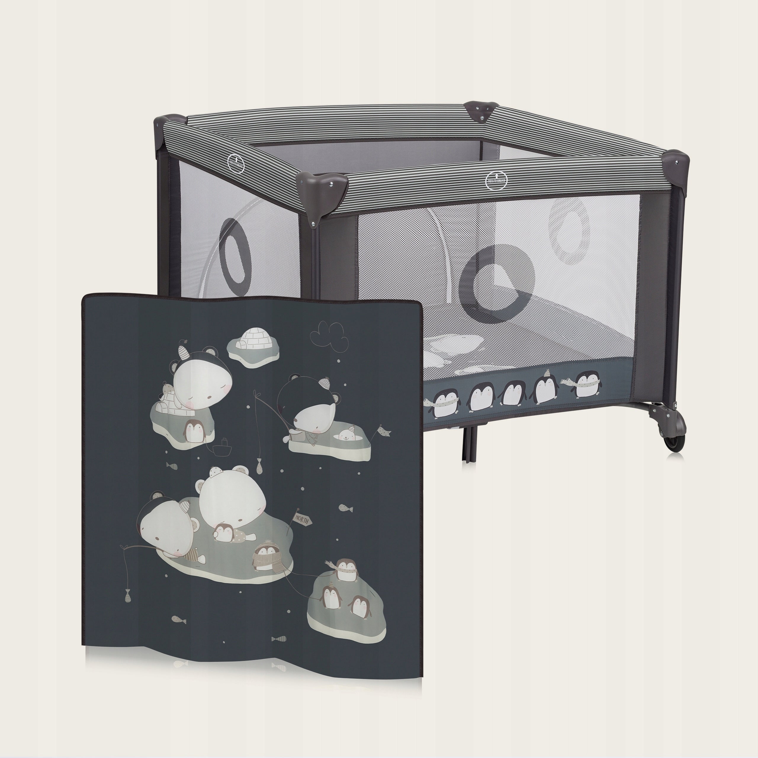 Lionelo Bonnie Grey Scandi playpen with wheels Brand Lionelo