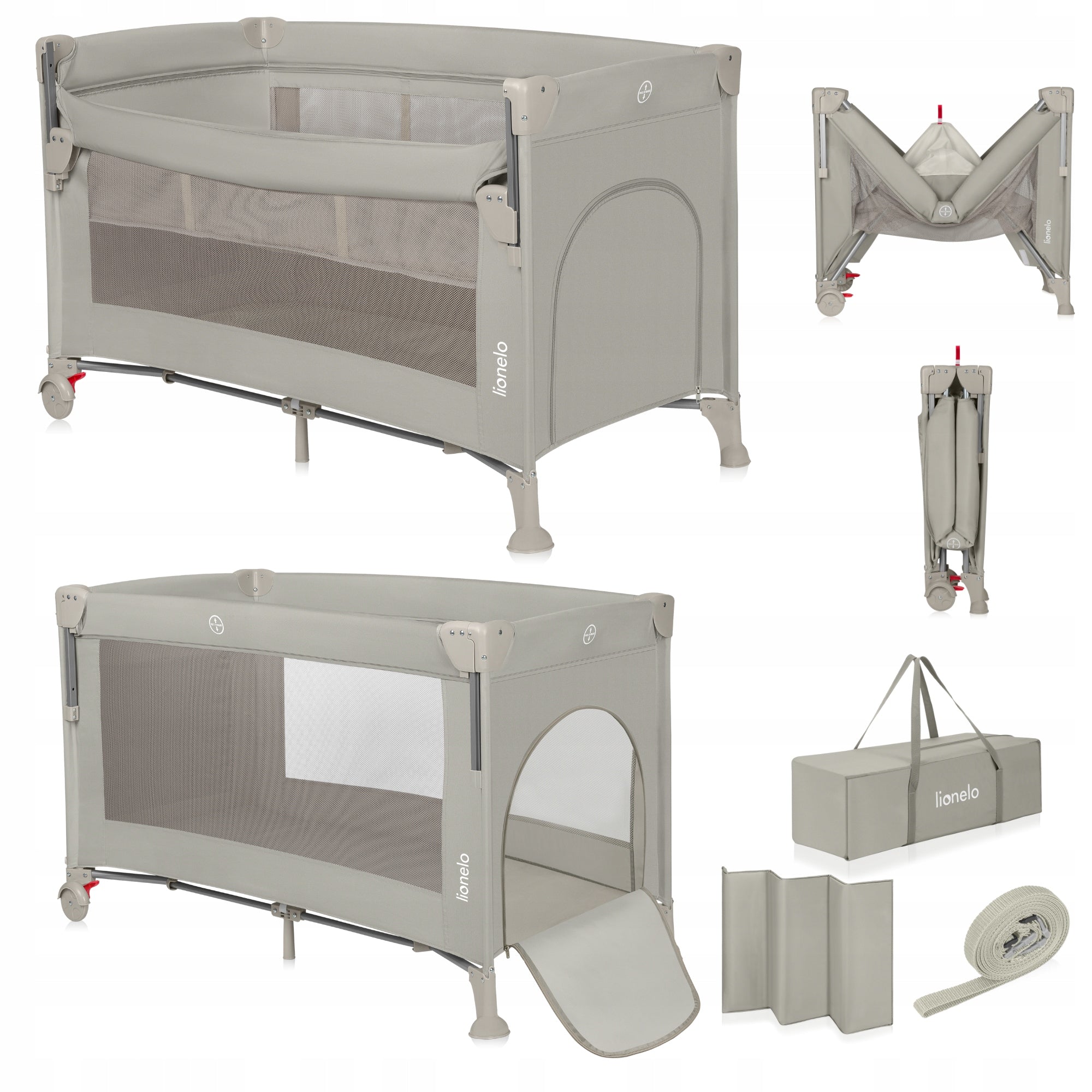 Lionelo Ellen Beige Sand Travel Cot with Side Entrance