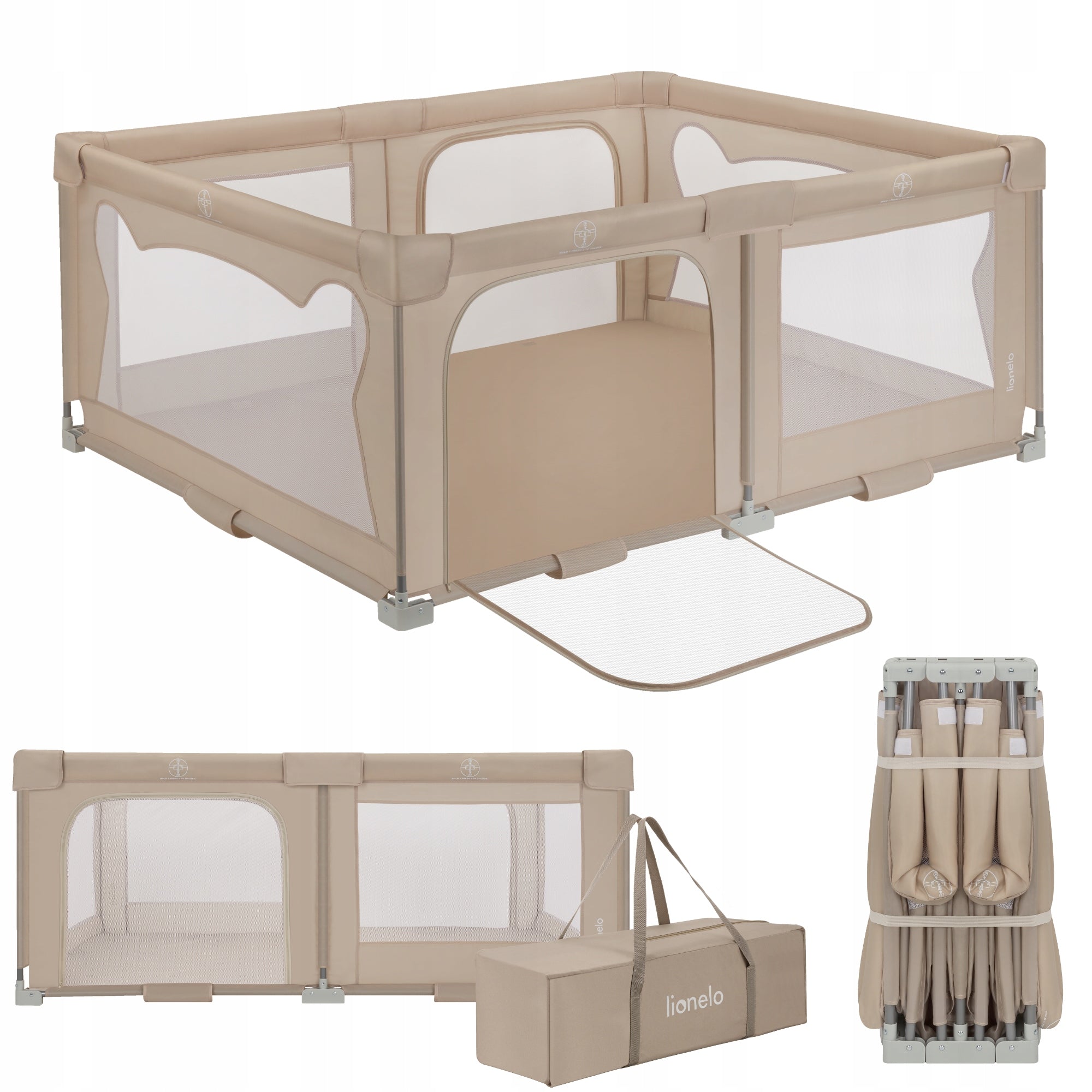 Lionelo Florence Easy Fold Playpen - Beige Sand, 151 x 185 cm