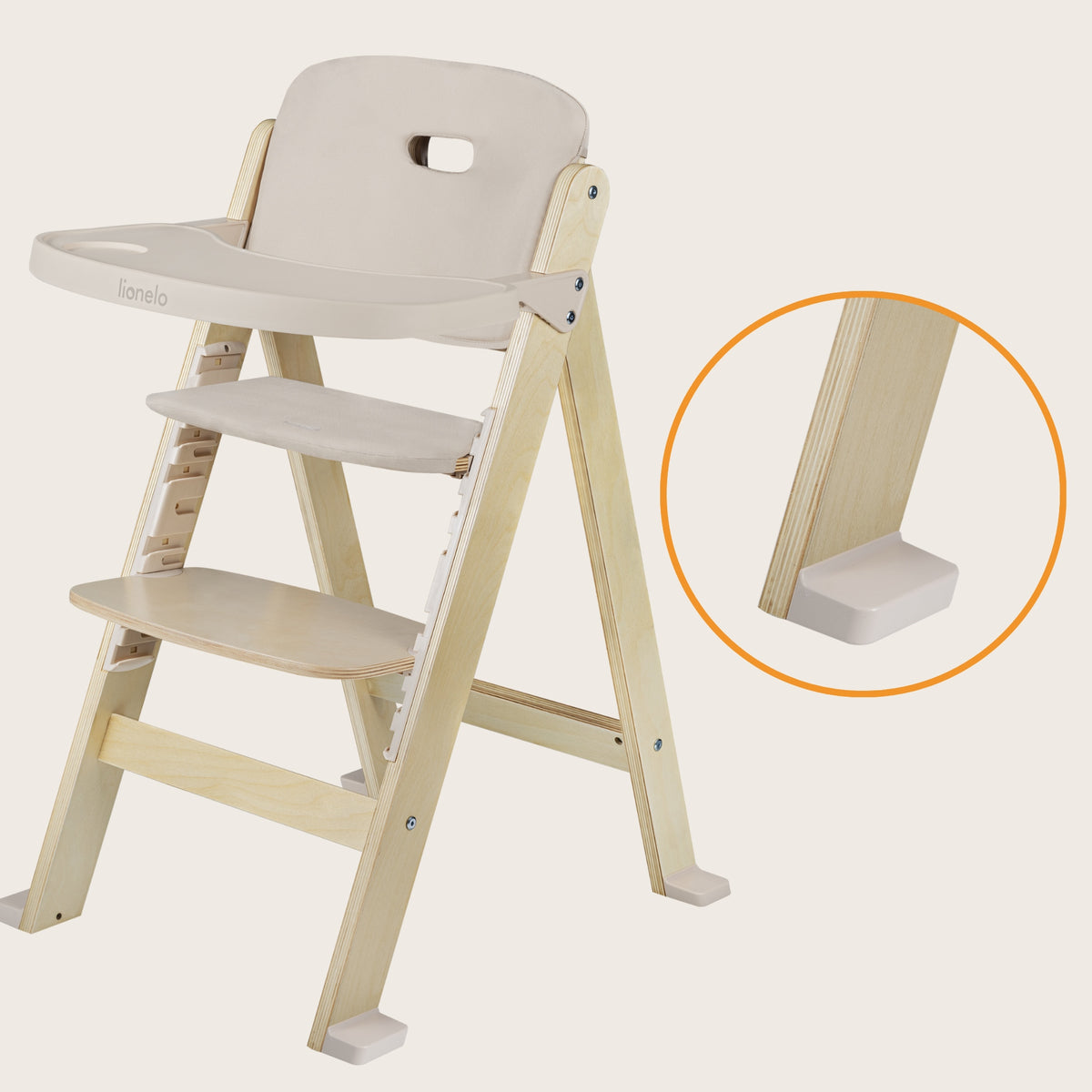 Lionelo Floris Beige Natural Wooden Feeding Chair Brand Lionelo