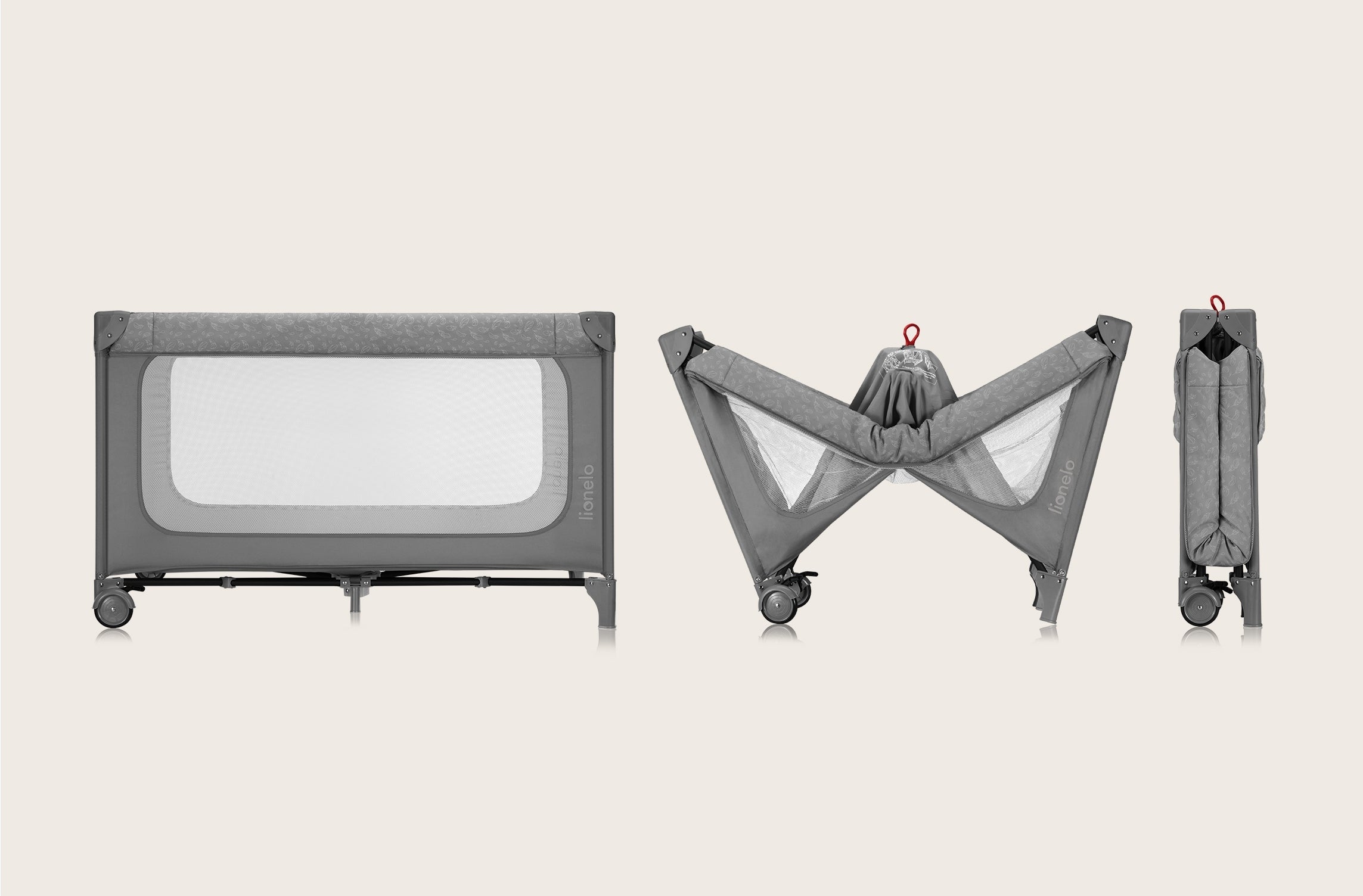 Lionelo Jasmin Easy Fold Grey Stone Cot Easy Folding + Bag Manufacturer code montaż bez narzędzi, materac, 0-36 miesięcy
