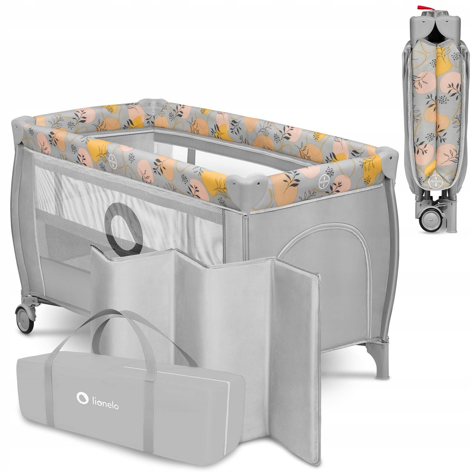 Lionelo STEFI PLUS 2-Tier Folding Travel Cot PINK YELLOW