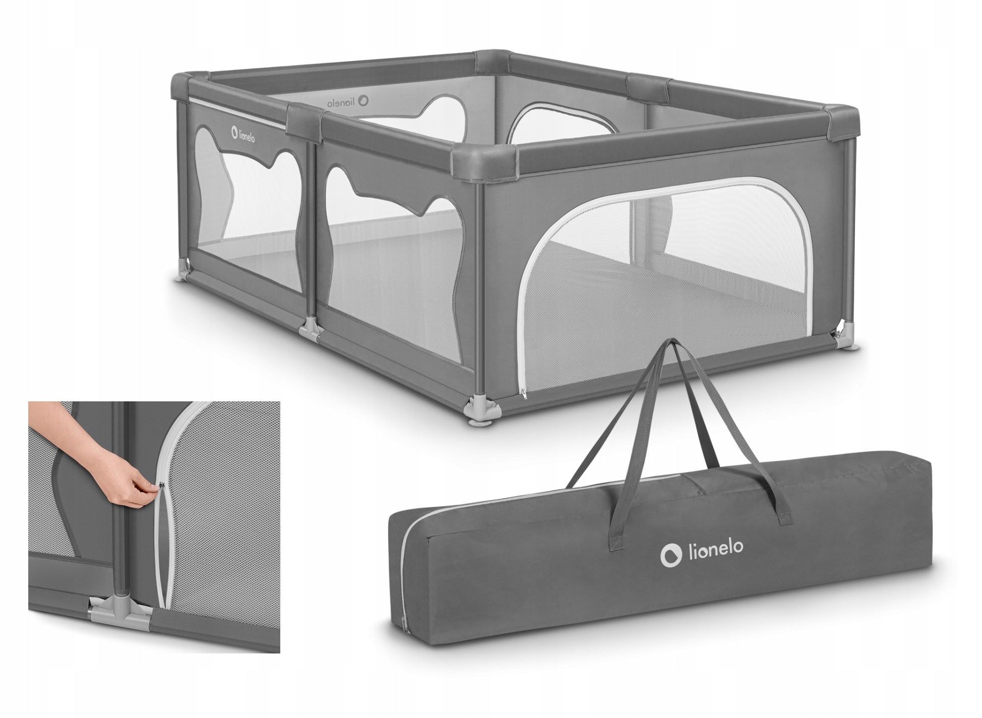 Lionelo Willow Playpen - Grey Concrete, 127x187 cm