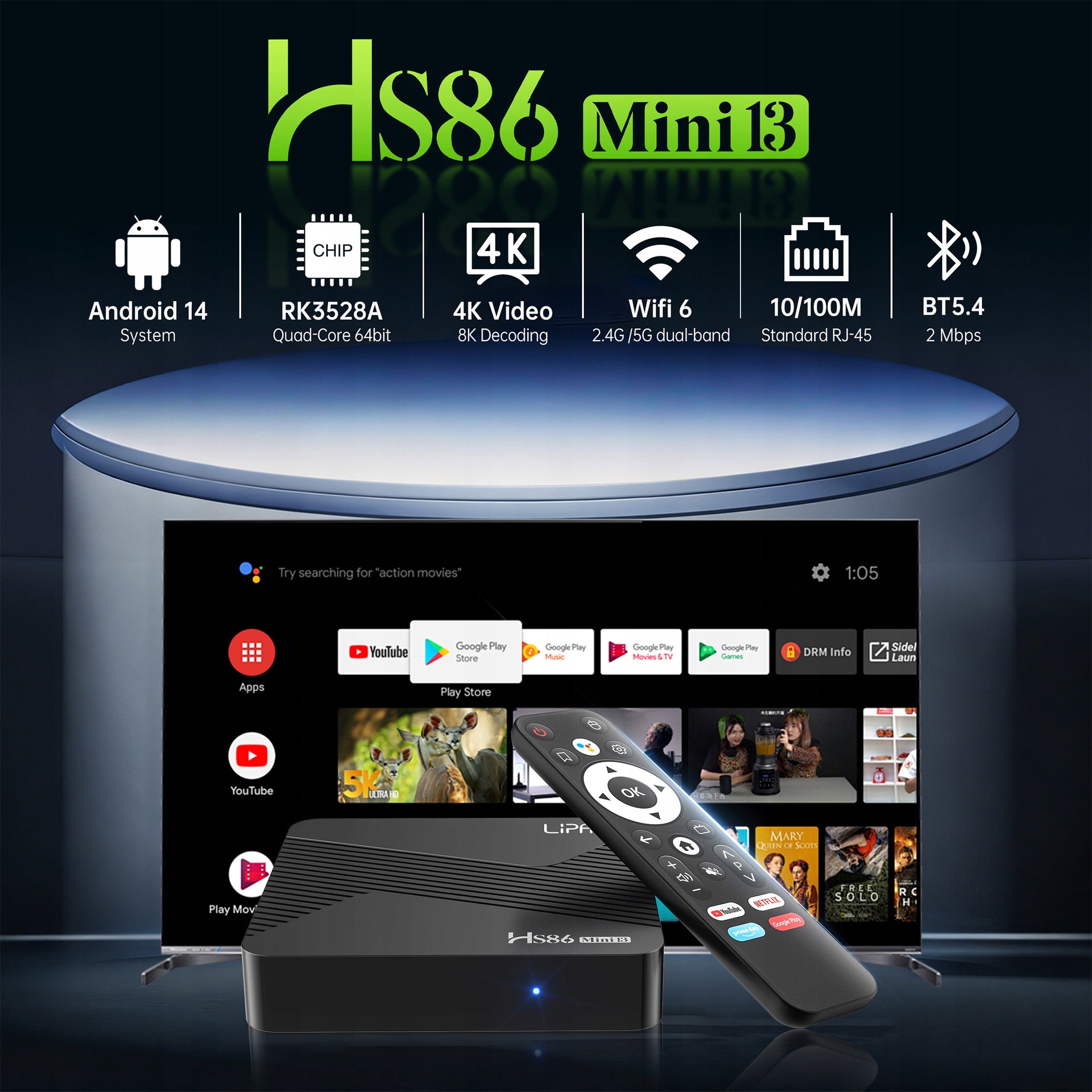 Lipa HS86 Mini 13 Android TV Box 2-16 GB Android 14 - Media player for TV Packaging status original