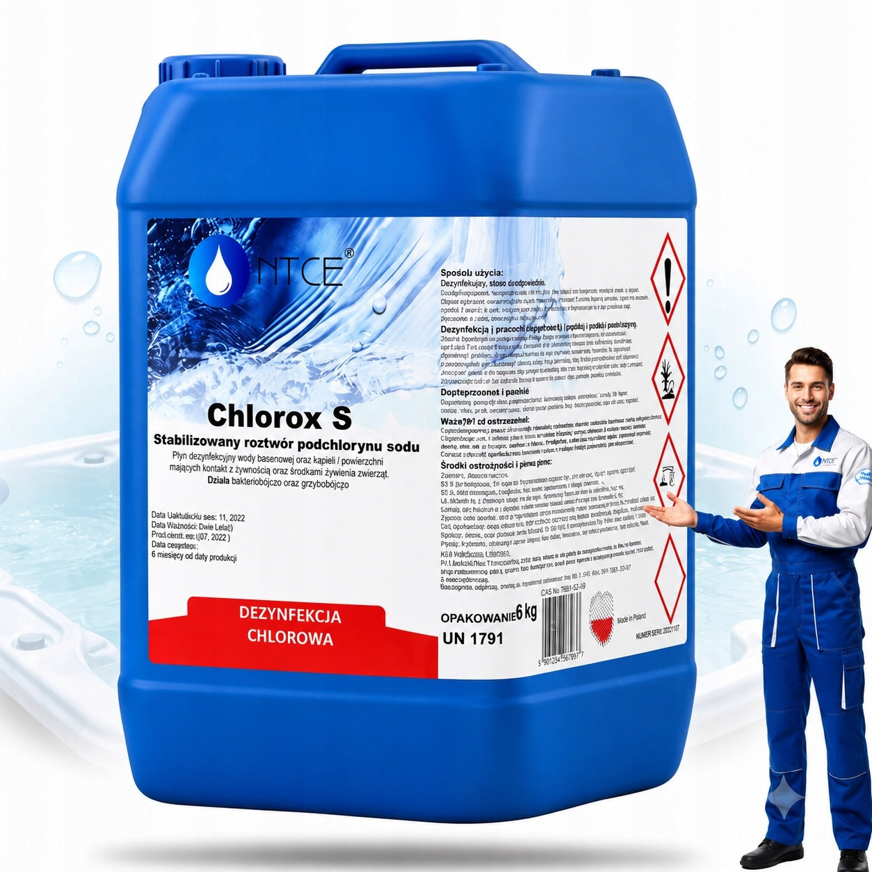 Liquid chlorine 5L for swimming pool jacuzzi sodium hypochlorite NTCE EBAN Chlorox S