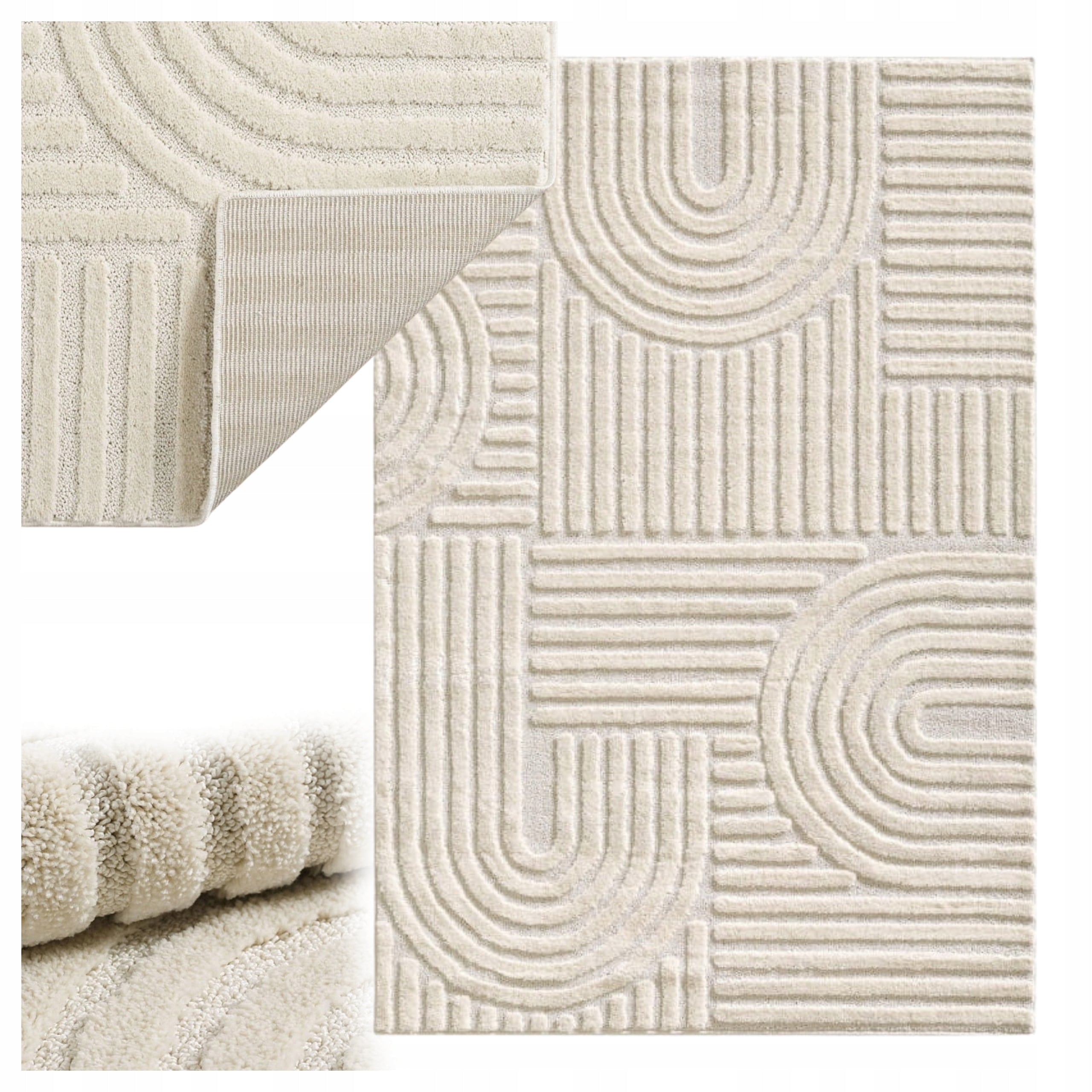 Living Room Rug Rectangular 160x230cm Modern Geometry 3D Cream Certificate
