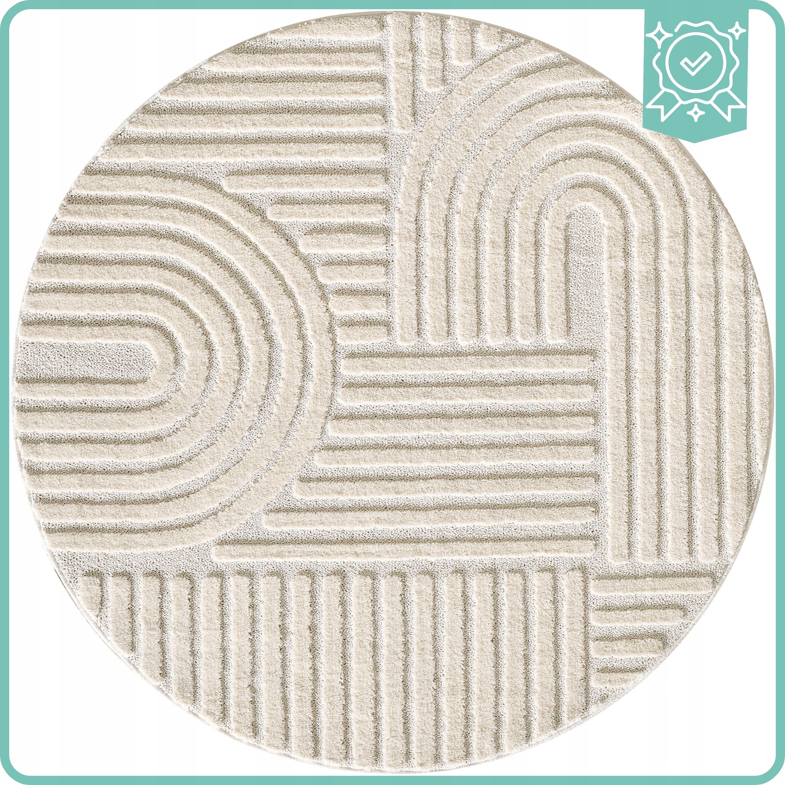 Living Room Rug Round 120x120cm Modern Geometry 3D Cream Certificate Packaging status original