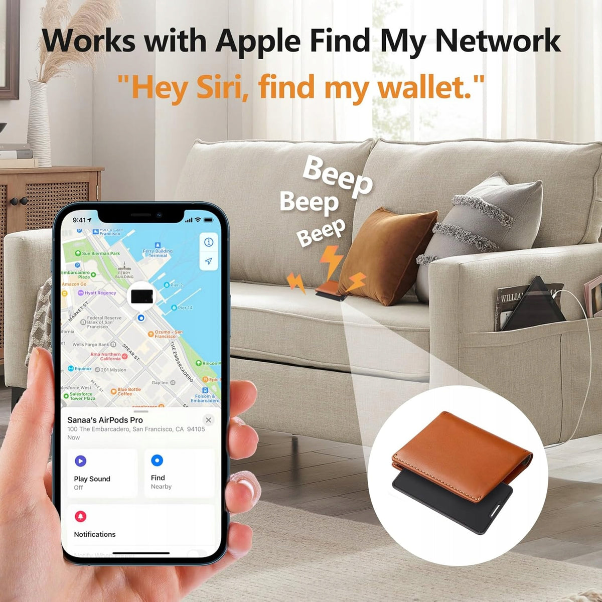 Locator For Bluetooth Wallet Apple Find My Thin Card 2.3mm Model F13