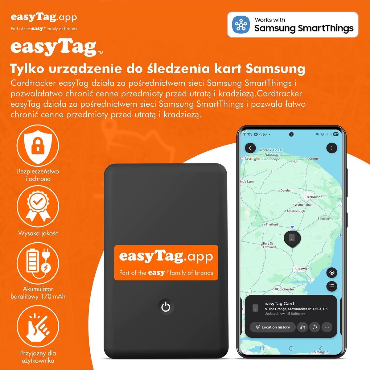 Locator For Bluetooth Wallet Thin Card Android easyTag.app Model easyTag-Card-1S