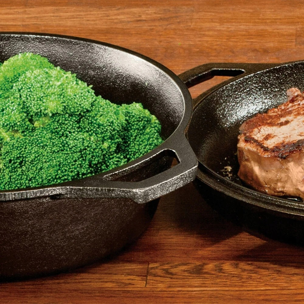 Lodge Set of deep cast iron pans with lid for grill fireplace 2in1 Product weight with unit packaging 6.2 kg