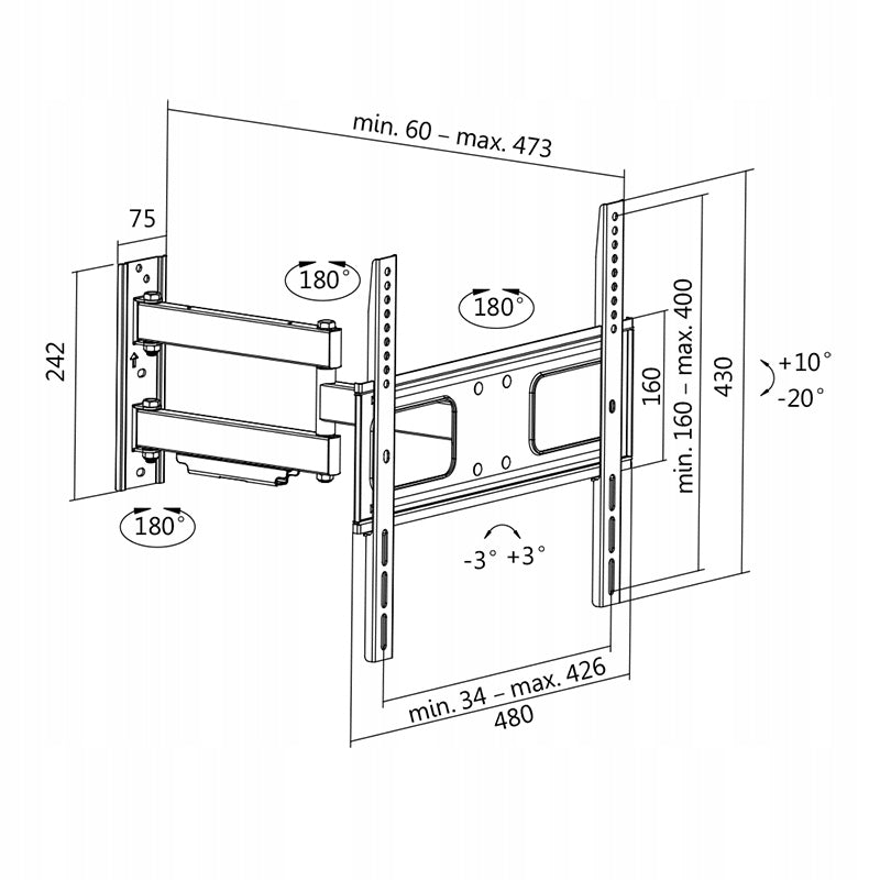 LogiLink TV Wall Mount LCD/LED VESA 400x400 32-55" 50kg Black Model BP0014