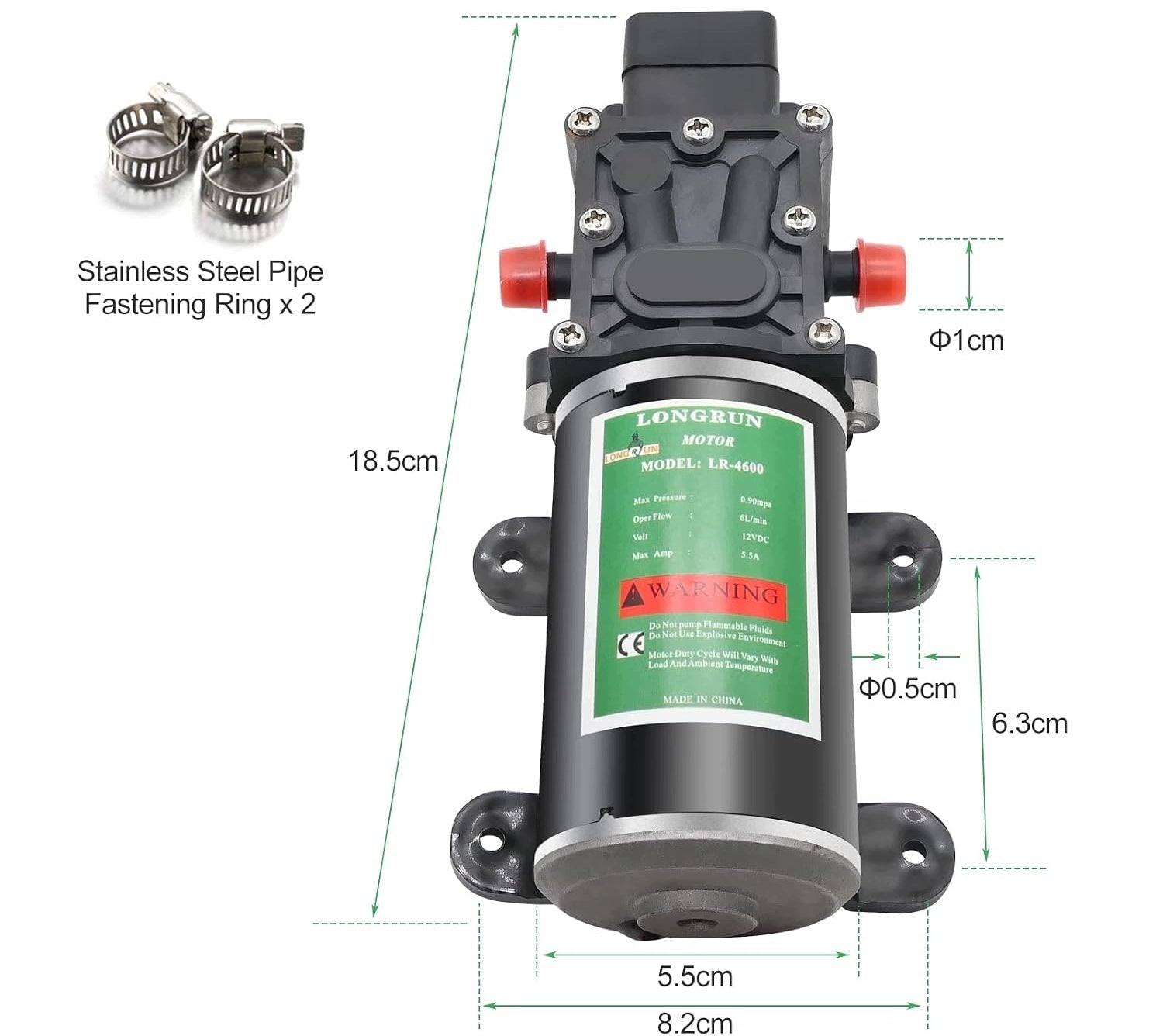 Longrun Self-priming Water Pump 12V Membrane 6L/min 100psi For RV Manufacturer no brand