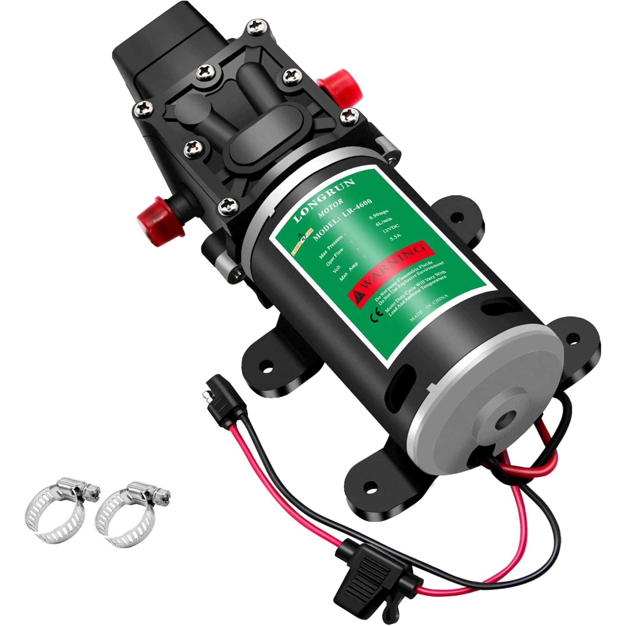 Longrun Self-priming Water Pump 12V Membrane 6L/min 100psi For RV