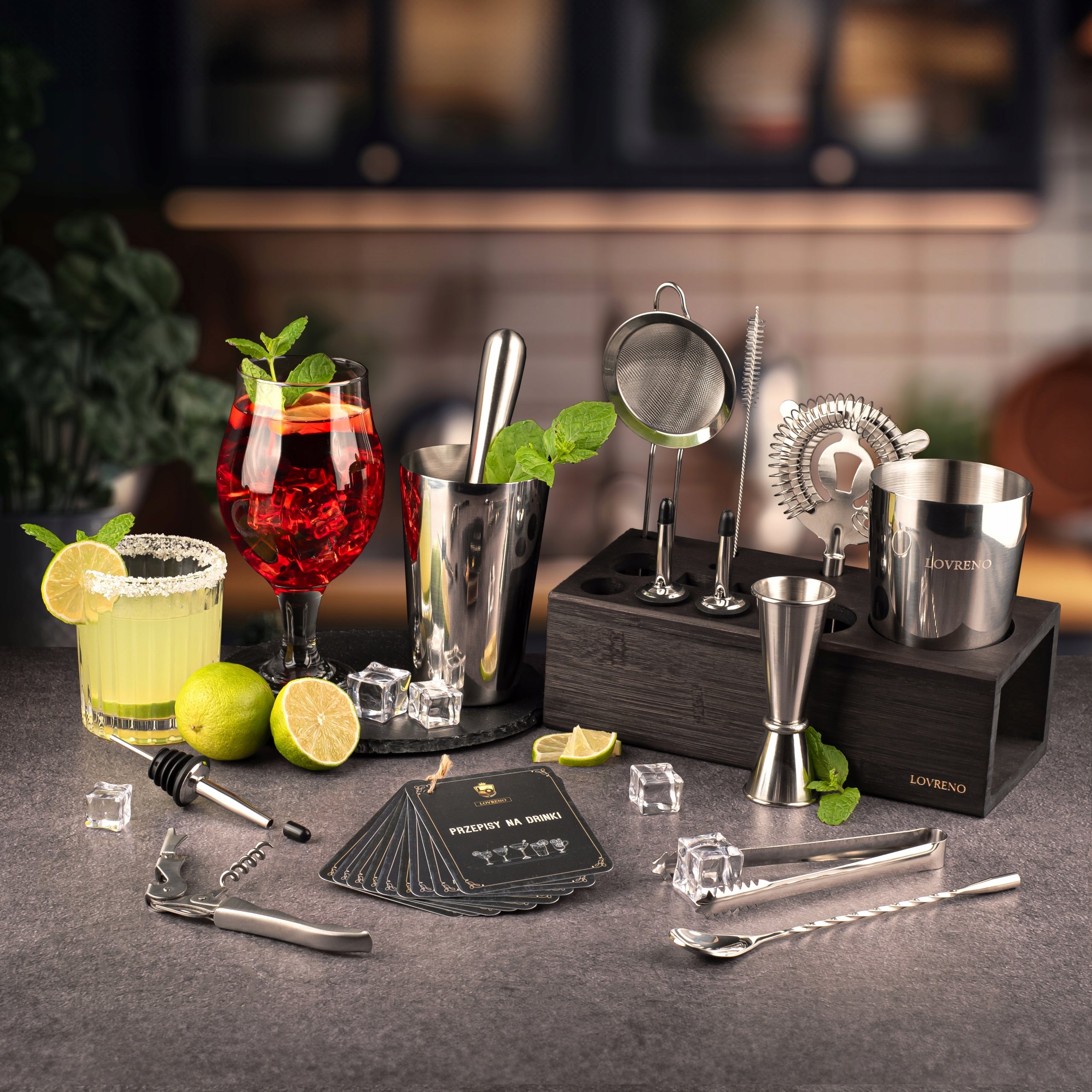 Lovreno Bartending Set 15el Boston Shaker Bamboo Stand Gift Manufacturer code LOVRENO