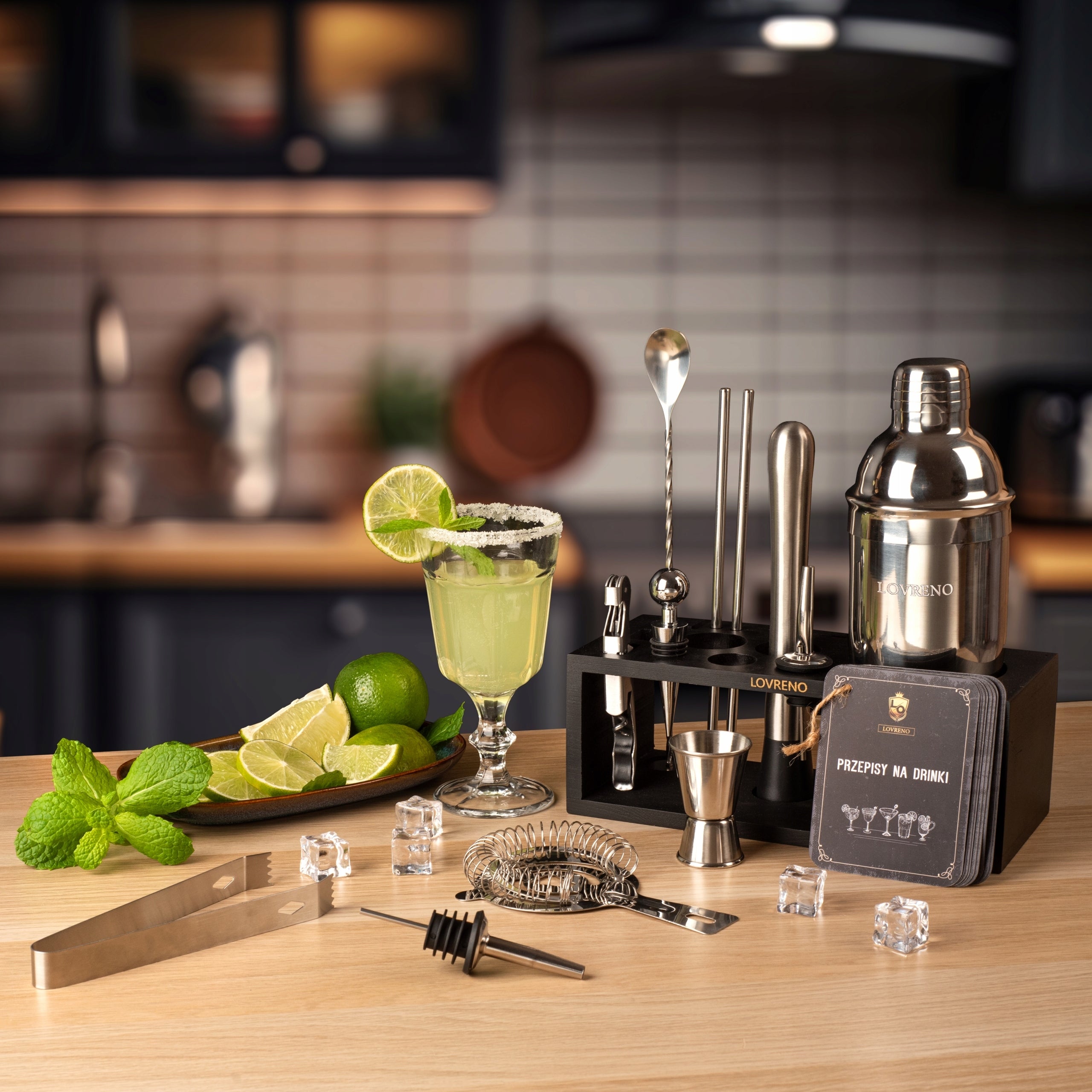 Lovreno Drink Bartending Set 18el Wooden Card Stand Gift Packaging status original