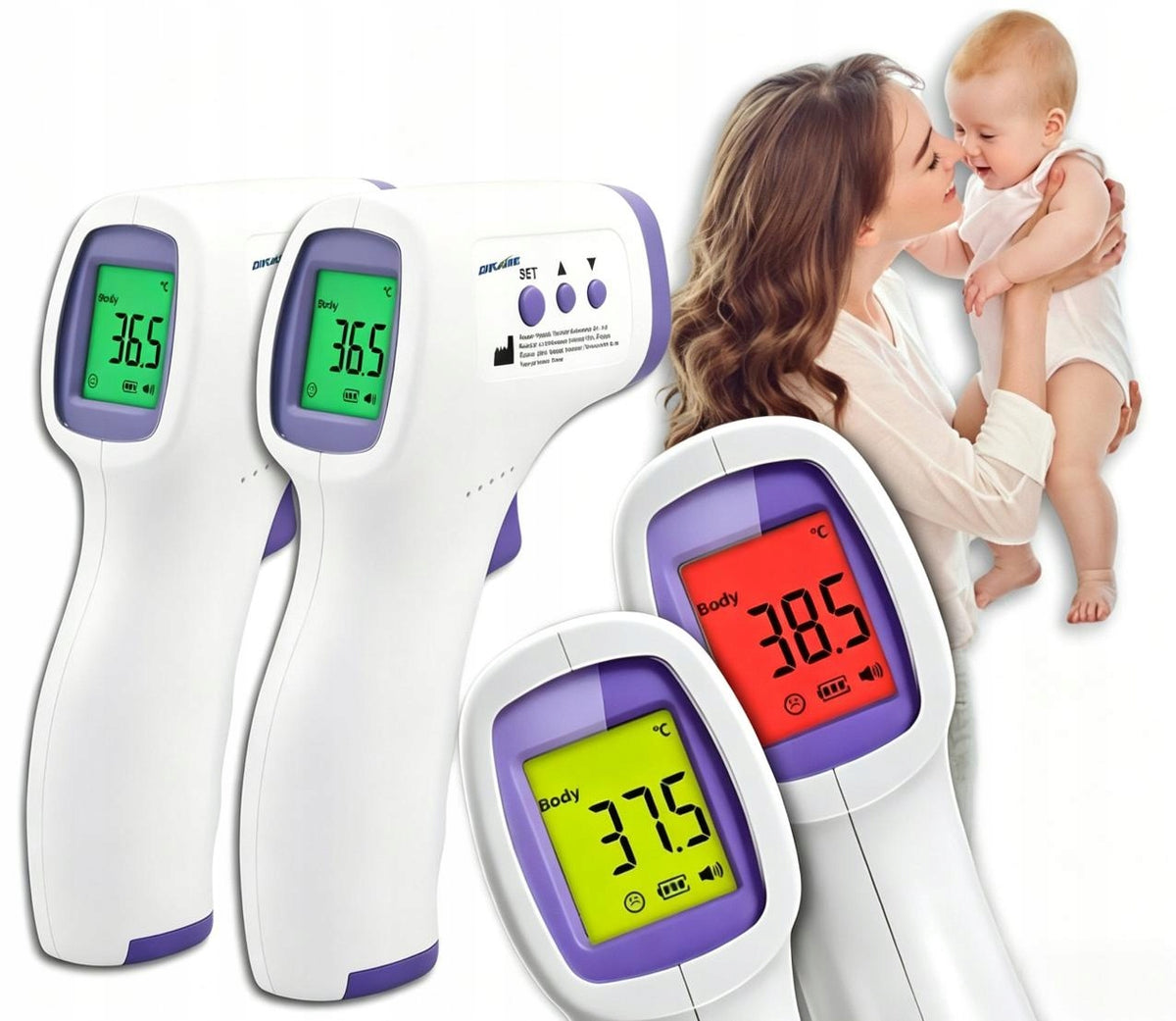 Lucky LCD non-contact thermometer purple with fever alarm