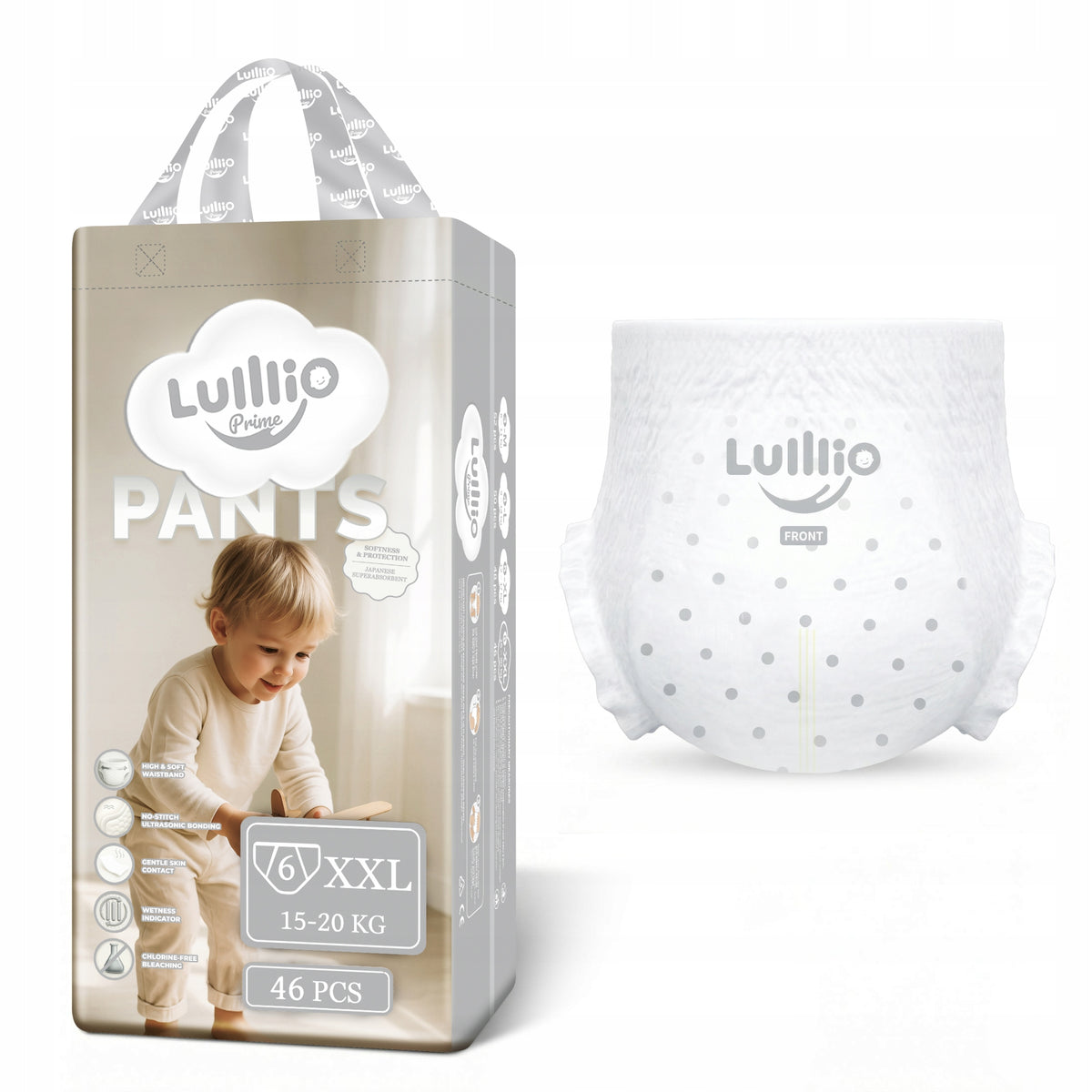 Lulllio Prime Baby Pants Size XXL (15-20 kg) 46 Count – Pull-Up Nappy Pants